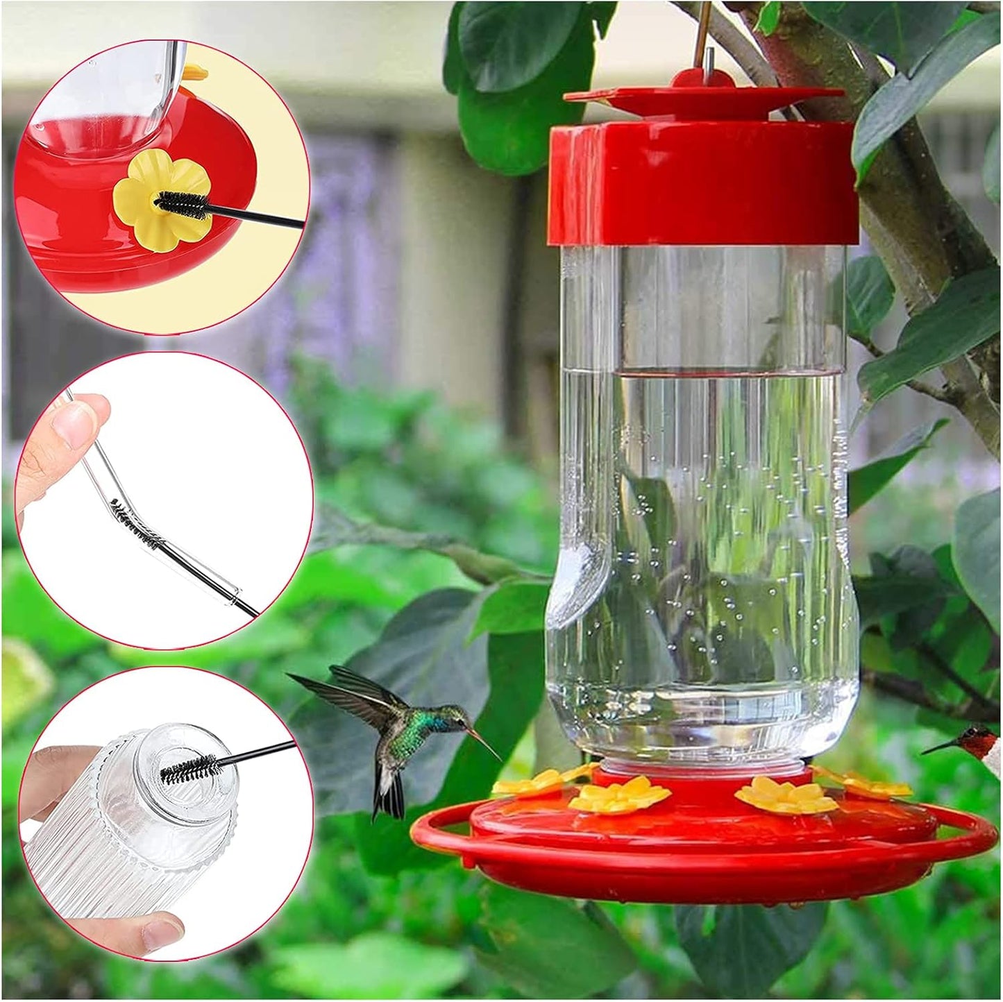 Andiker 20Pcs Hummingbird Feeder Replacement Flowers with Cleaning Brush, Yellow Feeder Parts Replacement for Hanging Feeders