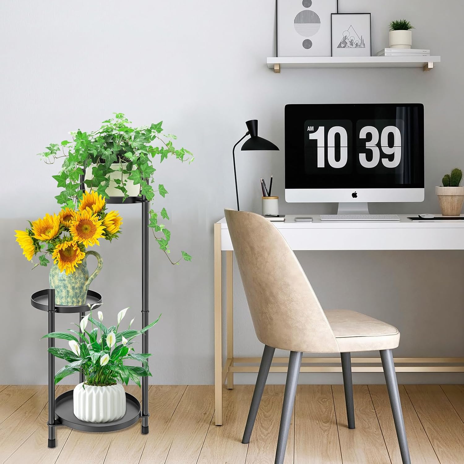 3-Tier Metal Plant Stand for Indoor & Outdoor, Heavy Duty Corner Flowe
