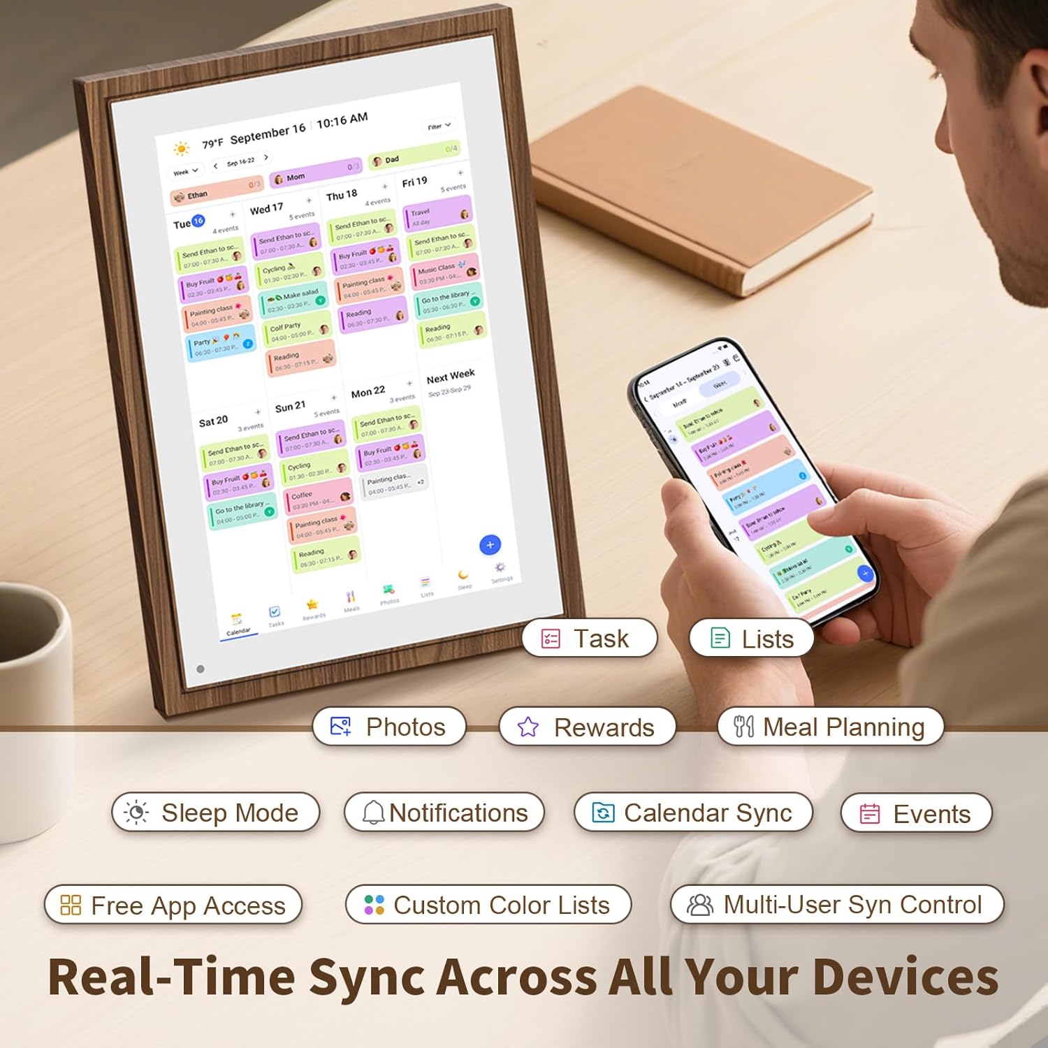 10.1 Inch Digital Calendar Chore Chart with Touchscreen - Full HD Inte