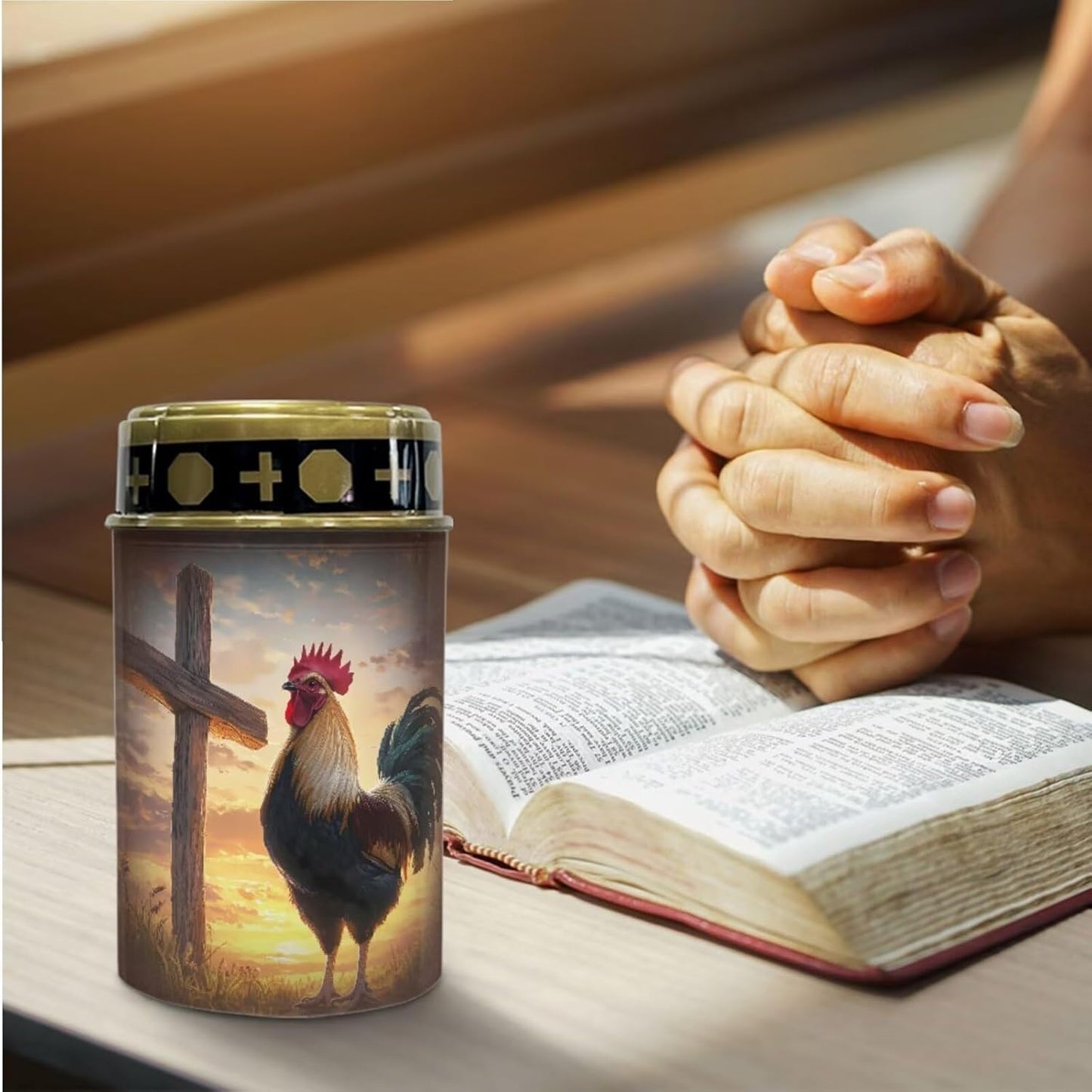 Merkmak Set of 2 Cemetery Solar Lights for Grave Sunset Cross Chicken Pathway Lights Solar Powered Memorial Flameless Candle for Prayer Cemetery Decorations