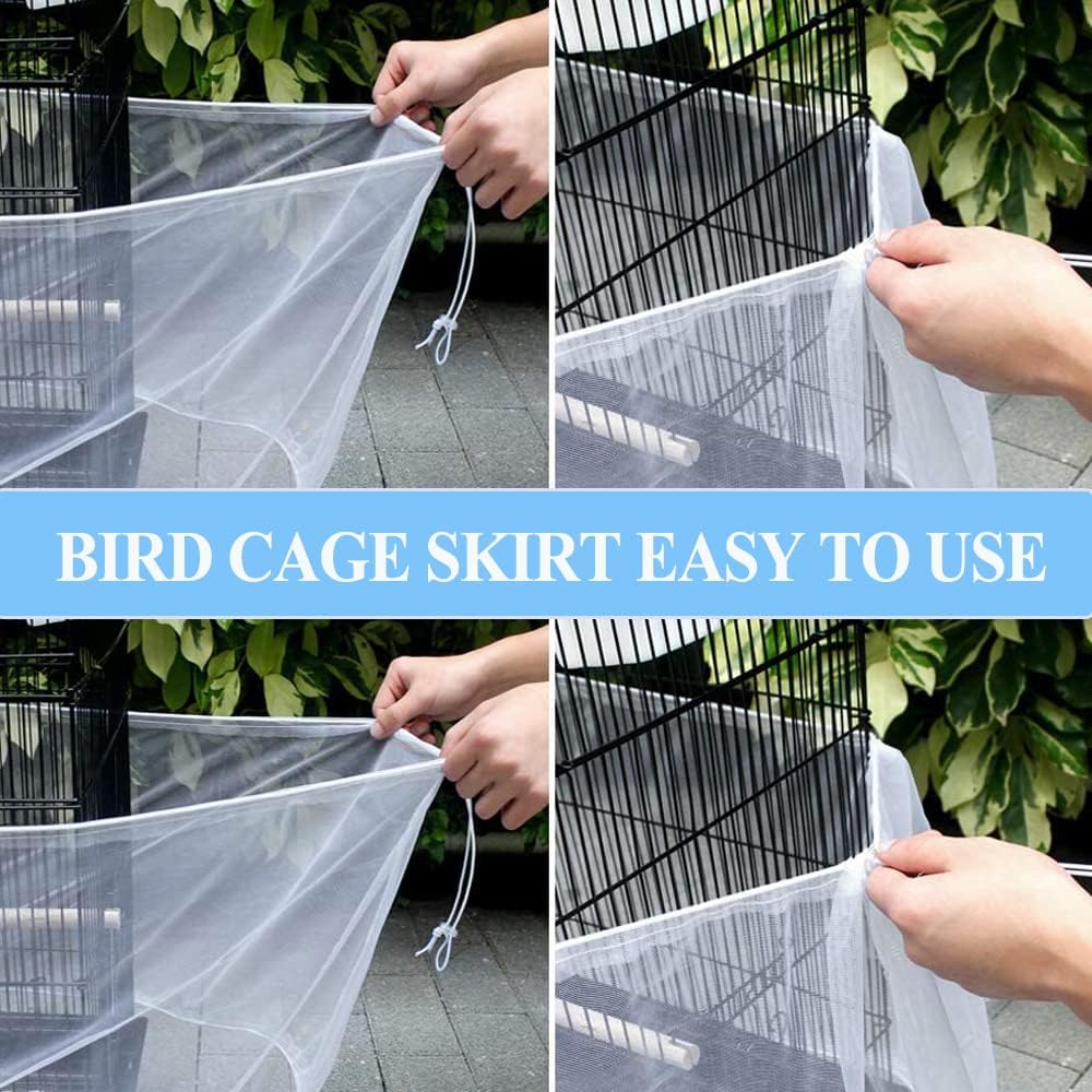 ASOCEA Extra Large Bird Cage Seed Catcher Guard Universal Birdcage Cover Nylon Mesh Net for Parrot Parakeet Macaw Lovebird - White (Not Include Birdcage) …
