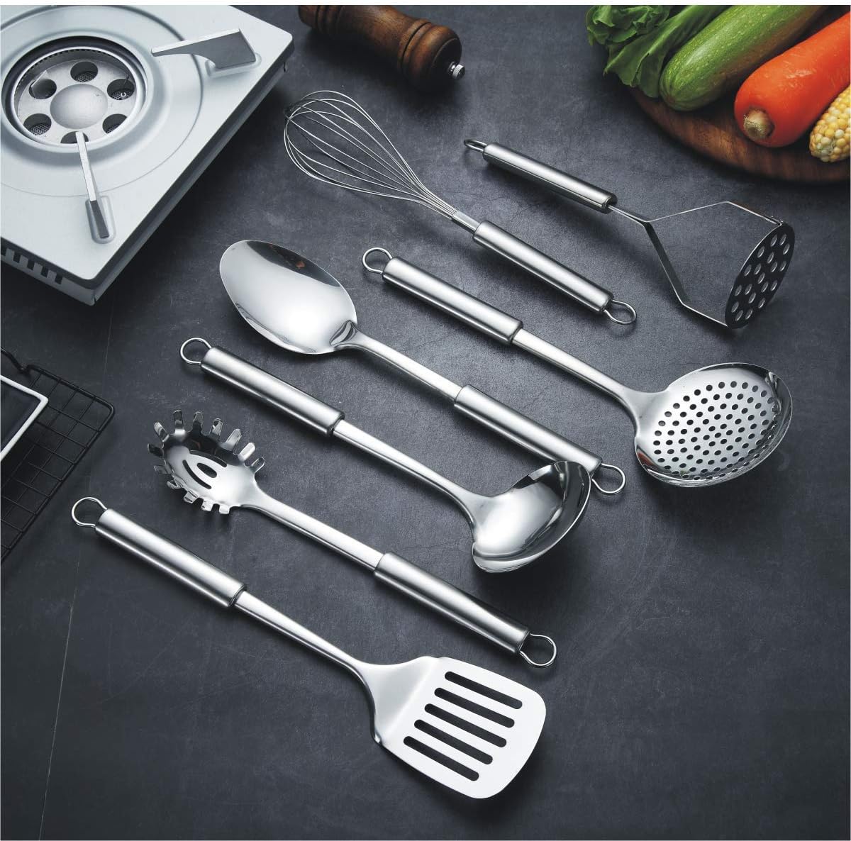 Berglander Cooking Utensil Set 8 Piece, Stainless Steel Kitchen Tool S