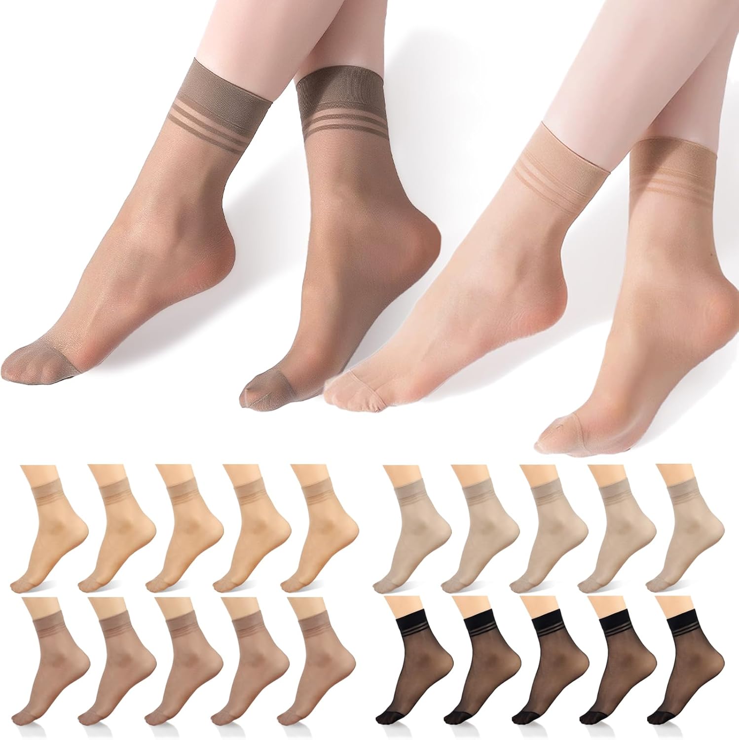 20 Pairs Women's Ankle Sheer Nylon Socks Summer Thin Soft Tight Hosier