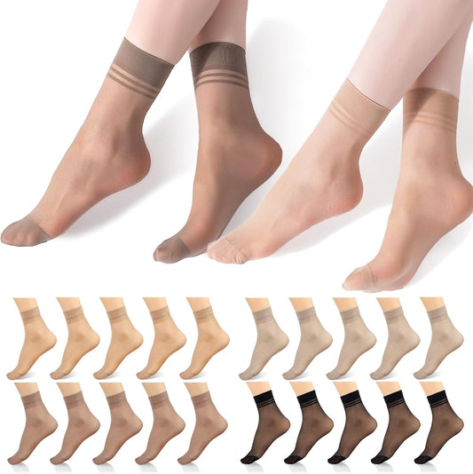 20 Pairs Women's Ankle Sheer Nylon Socks Summer Thin Soft Tight Hosier