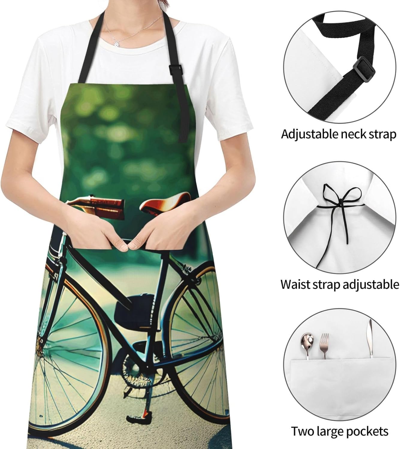 YANYU Retro bicycle Print 28x33 In Kitchen Apron Stylish Chef Apron wi