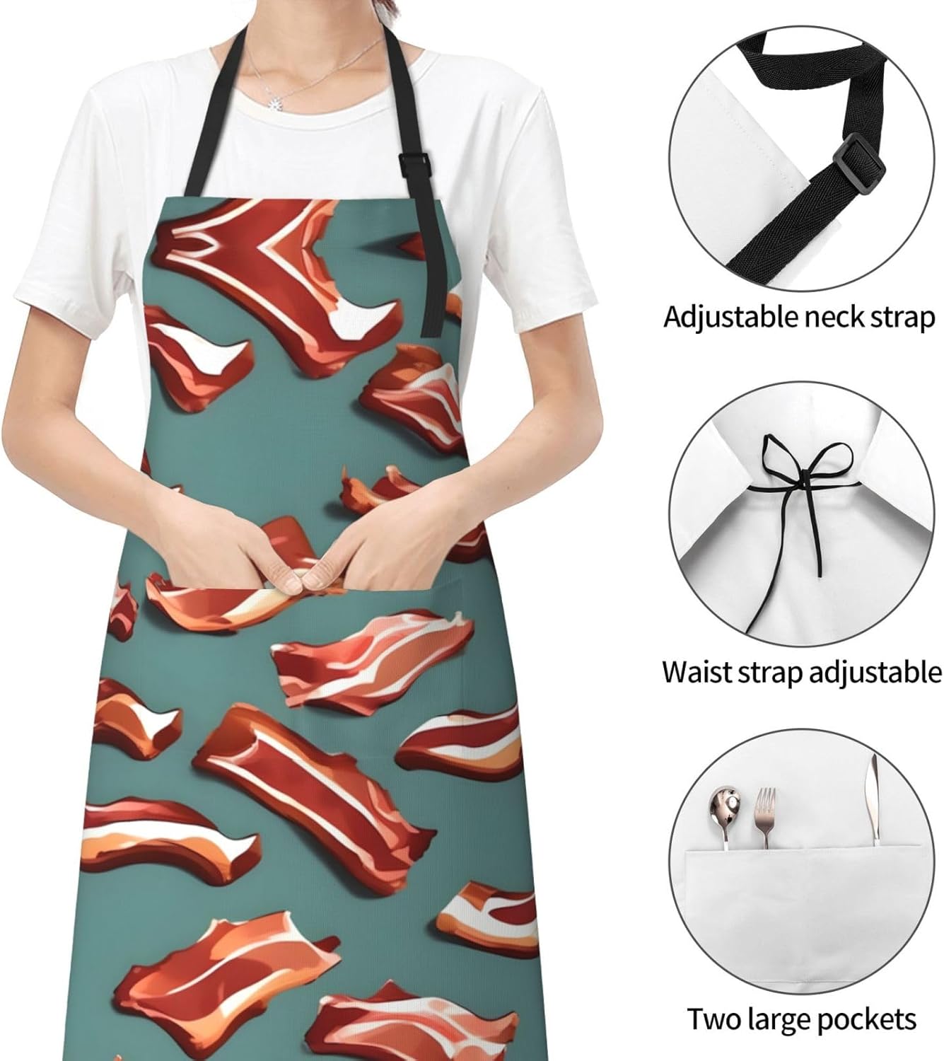 Streaky Bacon Pattern print Waterproof apron with pocket adjustable cooking apron for adult kitchen bibs to bake