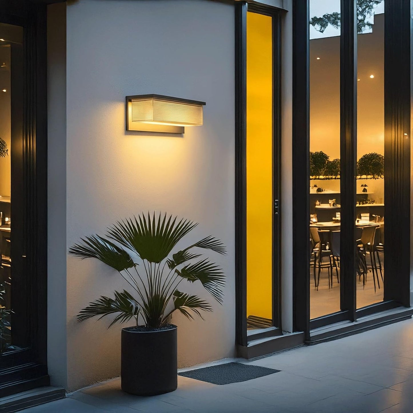Solar Outdoor Wall Sconce, Modern Stainless Steel Wall Lamp with PC Shade, Waterproof Solar Powered Exterior Mounted Fixture, Wireless LED Wall Light for Porch, Patio, Villa, Pool, Garden