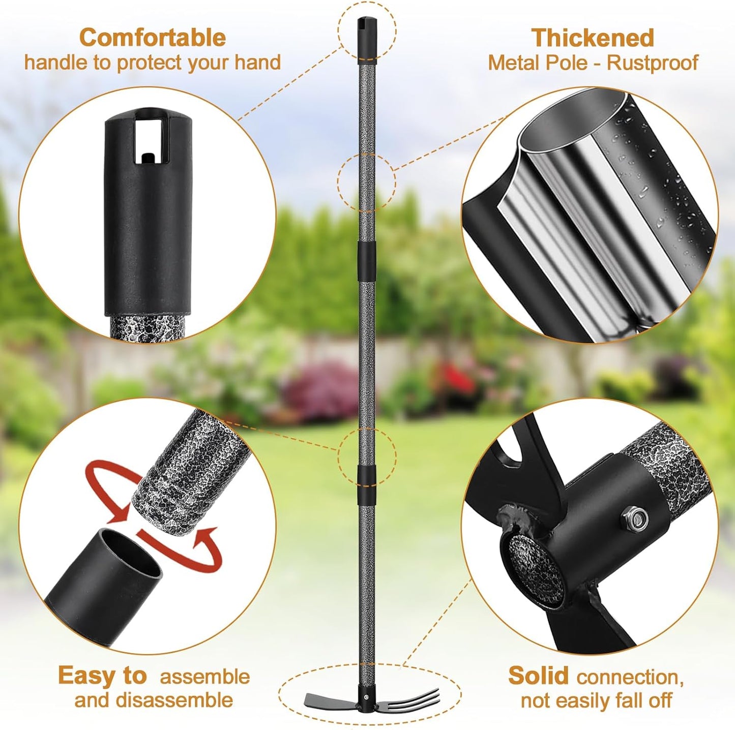 Garden Hoe Tool, 2-in-1 Heavy Duty Dual-Head Weeding Tool, 45" Adjusta