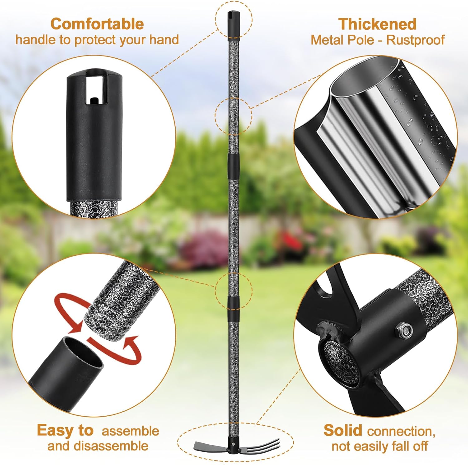 Garden Hoe Tool, 2-in-1 Heavy Duty Dual-Head Weeding Tool, 45" Adjusta