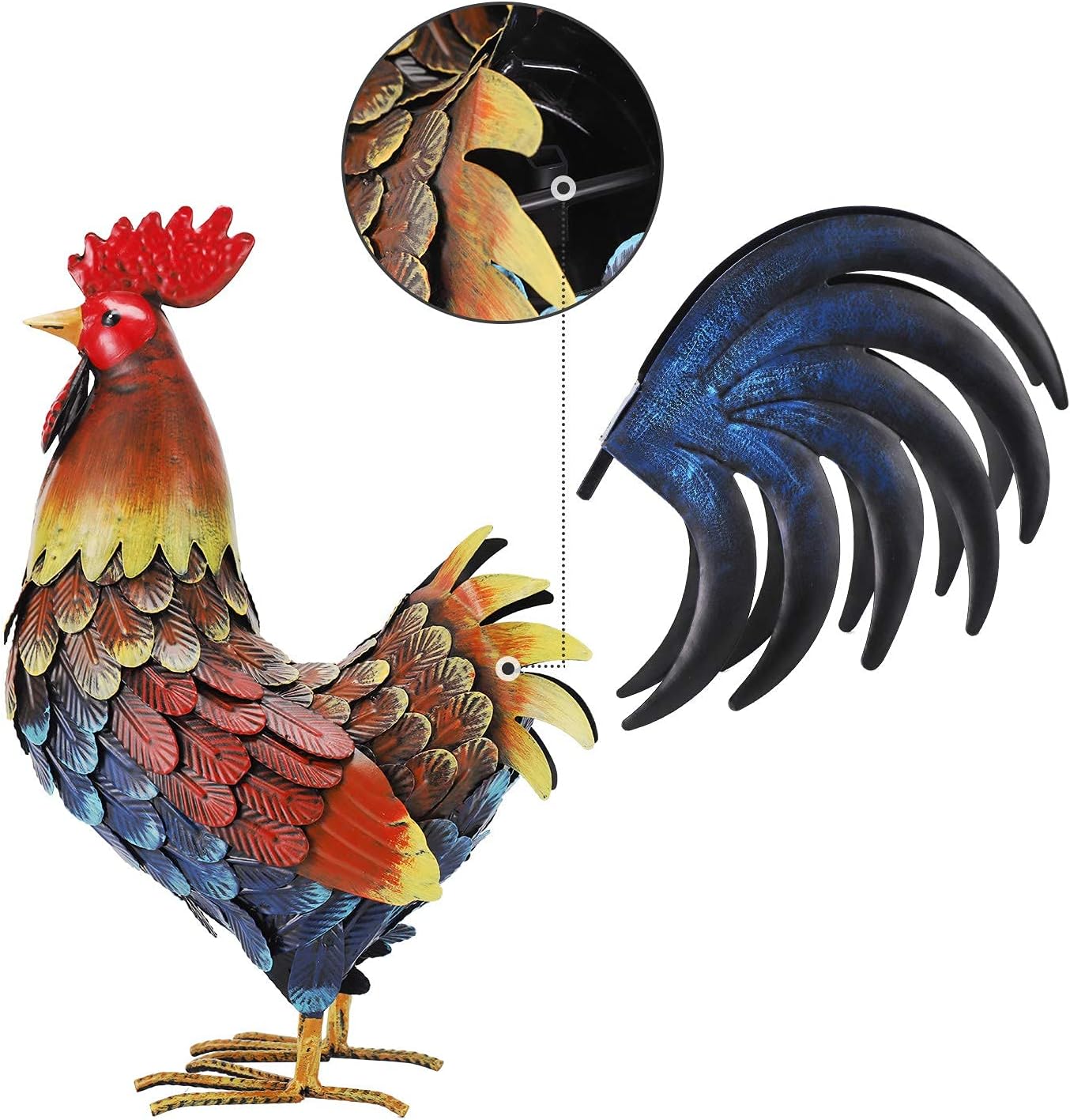 chisheen Rooster Decor Garden Statue Metal Chicken Yard Art Sculpture Outdoor Figurines
