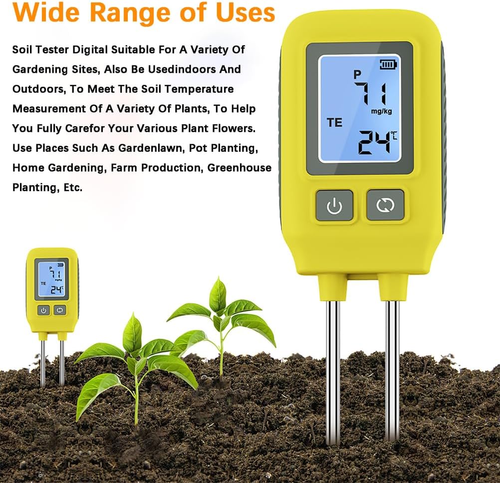 4 in 1 Soil Tester Digital - Portable Soil Nutrient Detector, Multifunctional Soil Tester Temperature Meter, for Garden Nutrients, Lawn, Plant Care, Farm