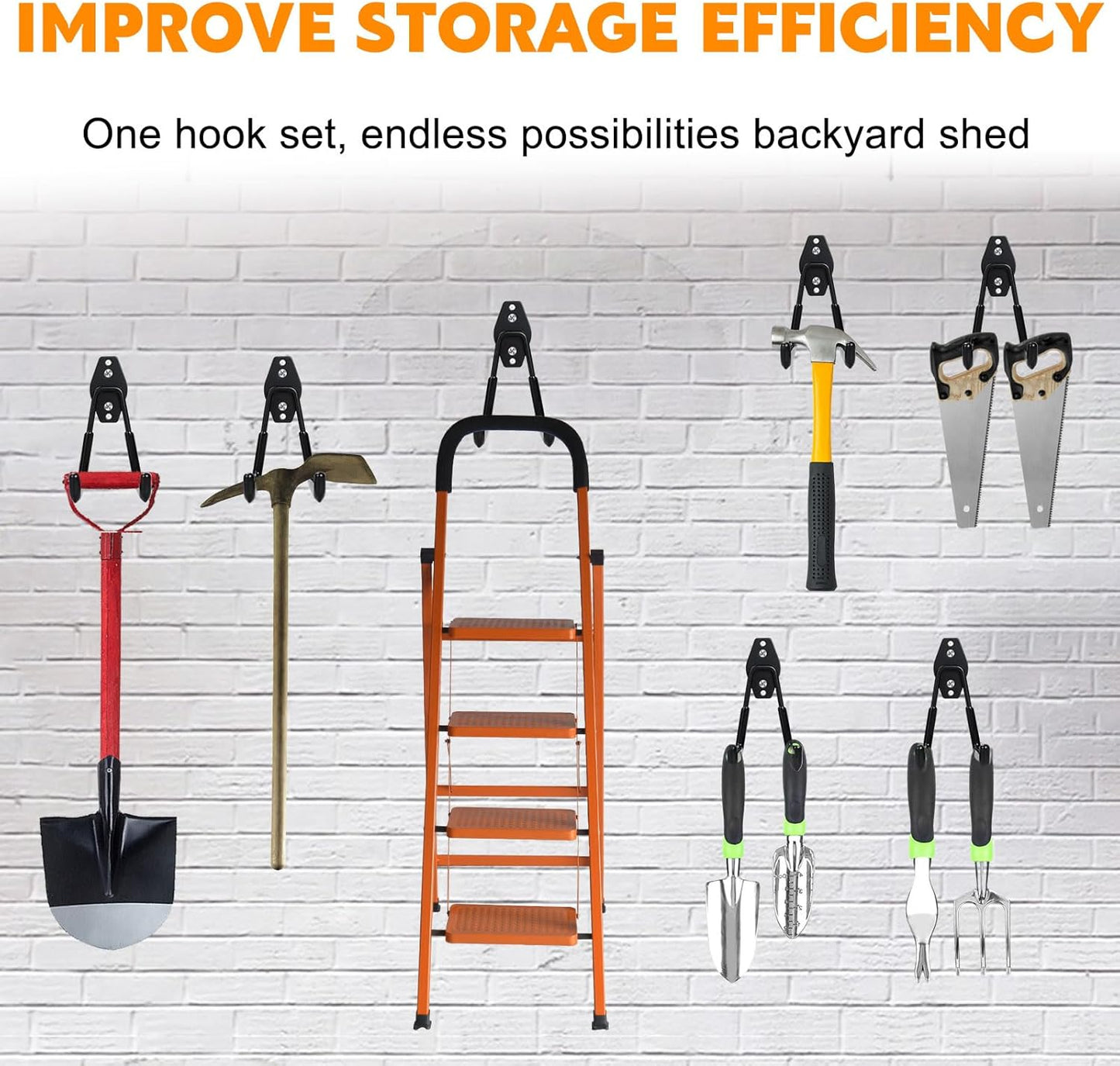 4 Pack Heavy Duty Garage Hooks, 7.7 inch U Shaped Long Hanger, Wall Mounted Storage System, for Power and Garden Tool Hanging, Ladders, Bikes, Hose, Bulk Items and More