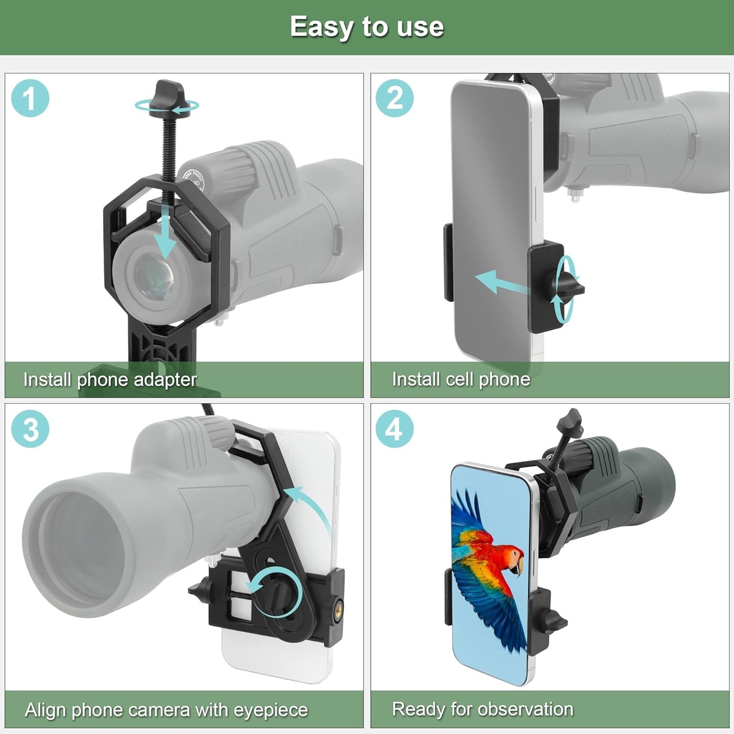 Alstar Universal Cell Phone Adapter Mount Support Binocular Monocular Spotting Scope Telescope and Microscope Optical Device - Black