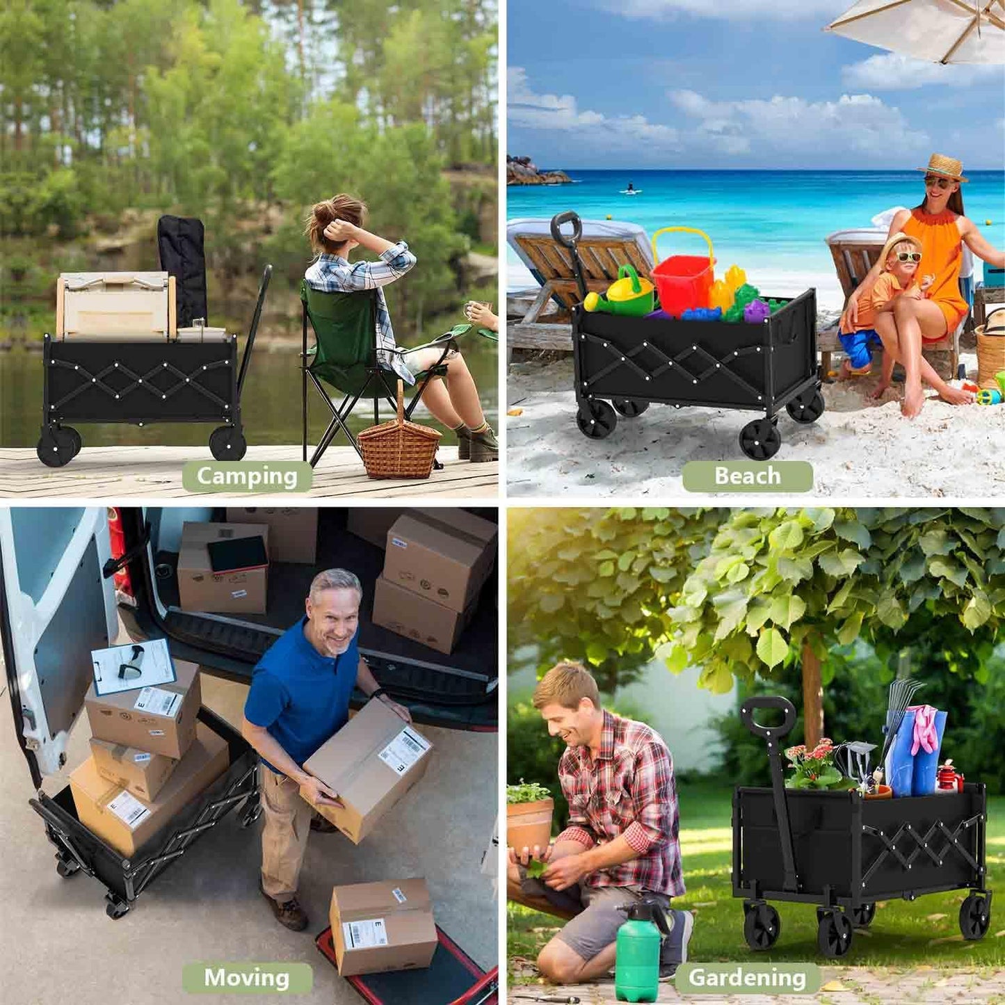 ZENPETIO 28" Collapsible Wagon Cart with Wheels Foldable, Tail Expansion 360lbs Portable Utility Beach Wagon，Lightweight Folding Cart for Outdoor Shopping Sports Camping