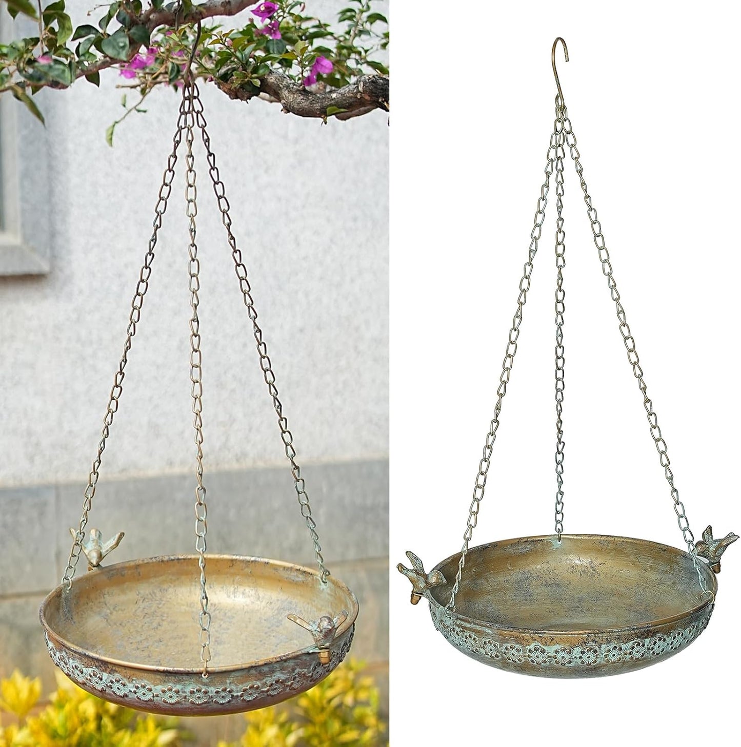 Hanging Bird Bath, Metal BirdBaths for Outdoors, Birdbath Hanging for Outside Bird Feeder Seed Tray Garden Yard Decor