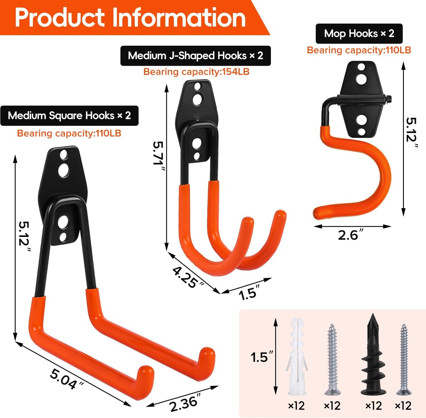 Donext Garage Hooks 6 Pack Heavy Duty Steel Utility Hooks for Hanging,