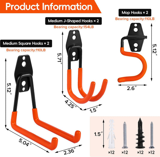 Donext Garage Hooks 6 Pack Heavy Duty Steel Utility Hooks for Hanging,