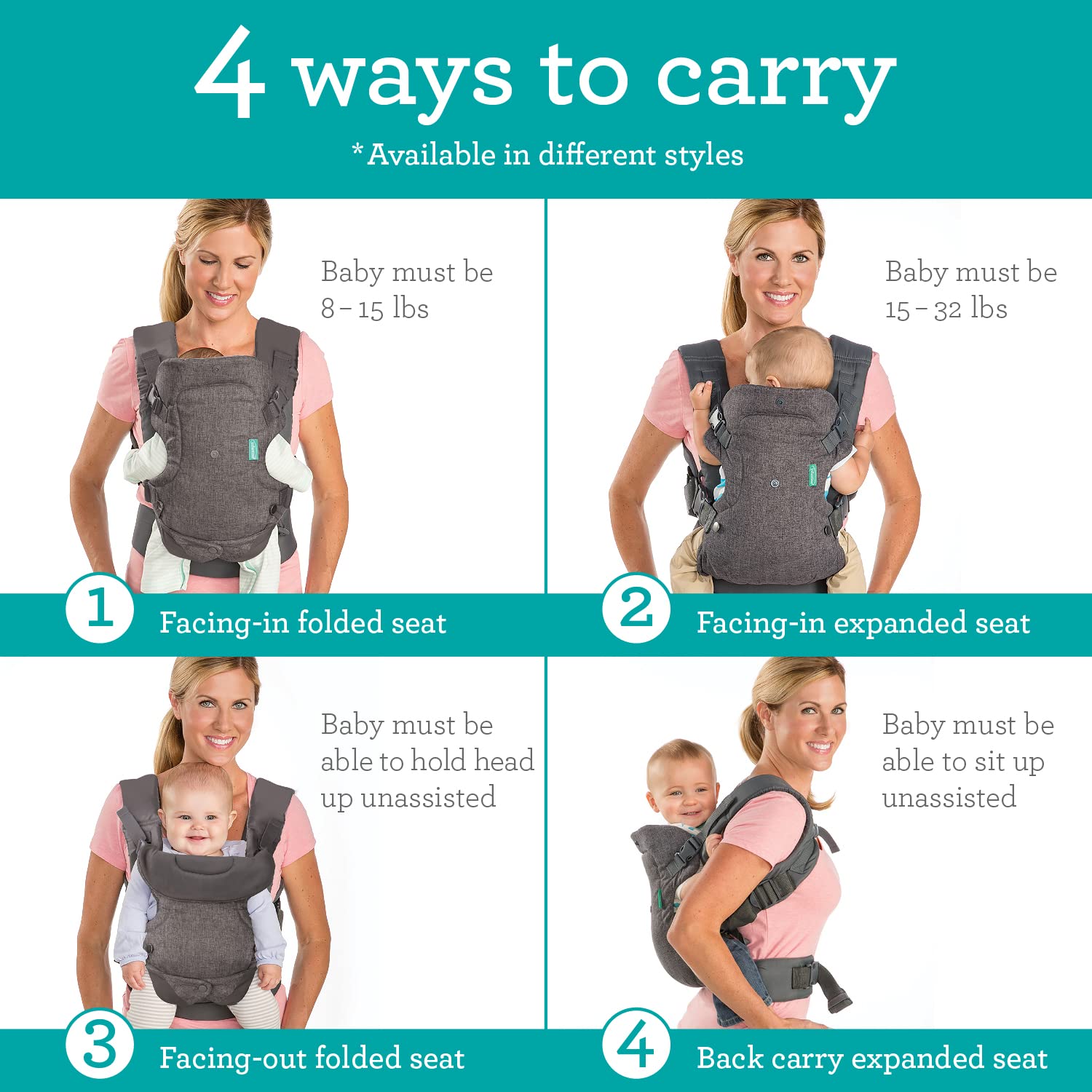 Infantino Flip 4-in-1 Convertible Baby Carrier, Adjustable, Ergonomic 