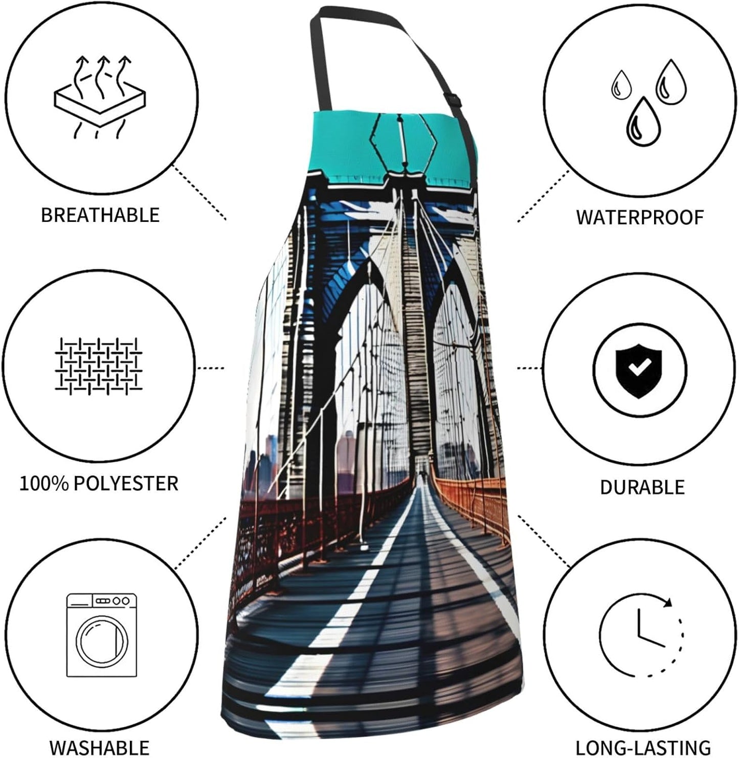 Brooklyn Bridge Print Laundry apron 28x33 In Waterproof Kitchen Apron with Pockets for Cooking Baking