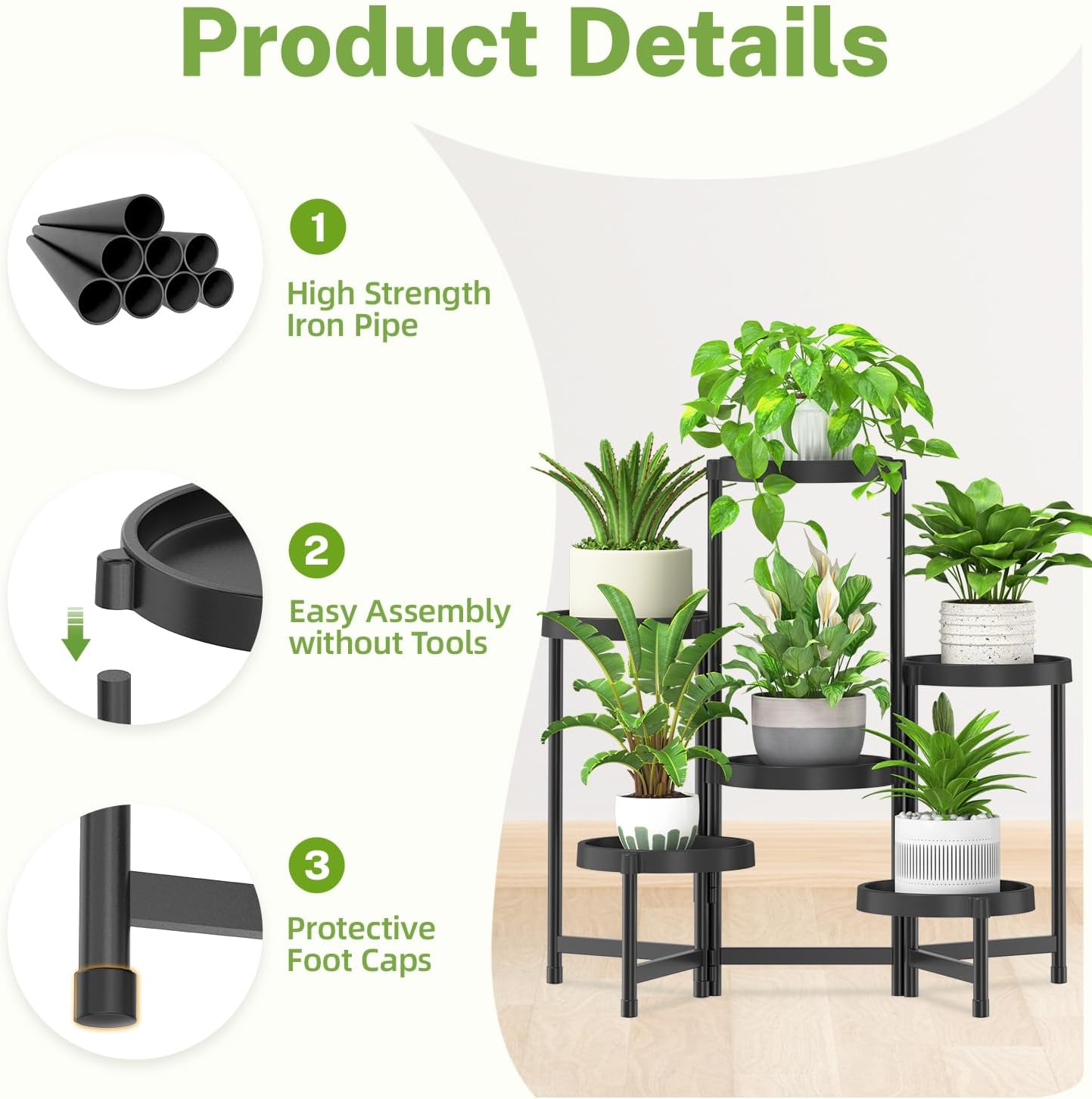 iDavosic.ly 6 Tier Folding Plant Stand Indoor Outdoor with Plastic Tra