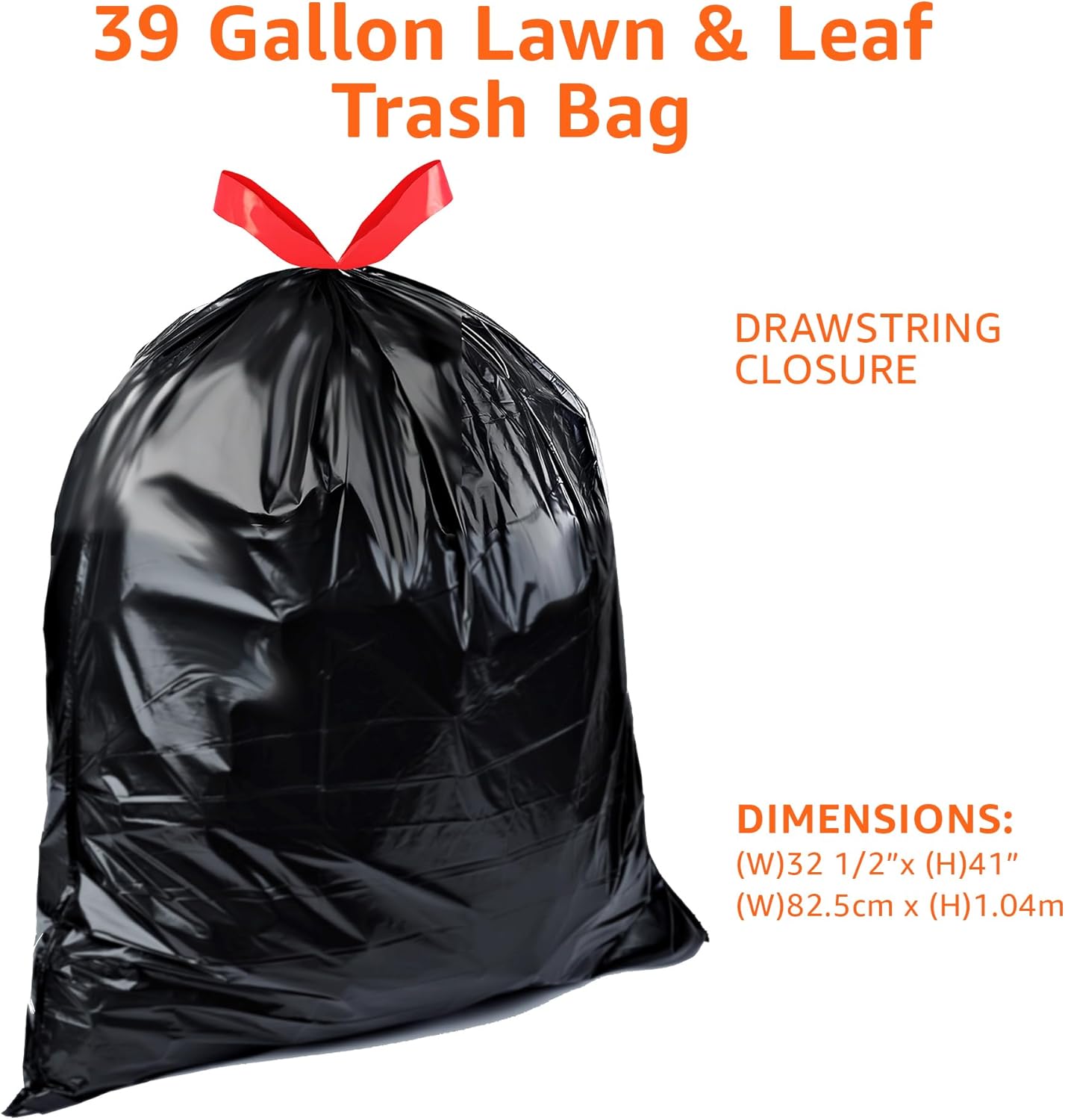 Amazon Basics 39 Gallon Lawn & Leaf Heavy Duty Drawstring Trash Bags, 