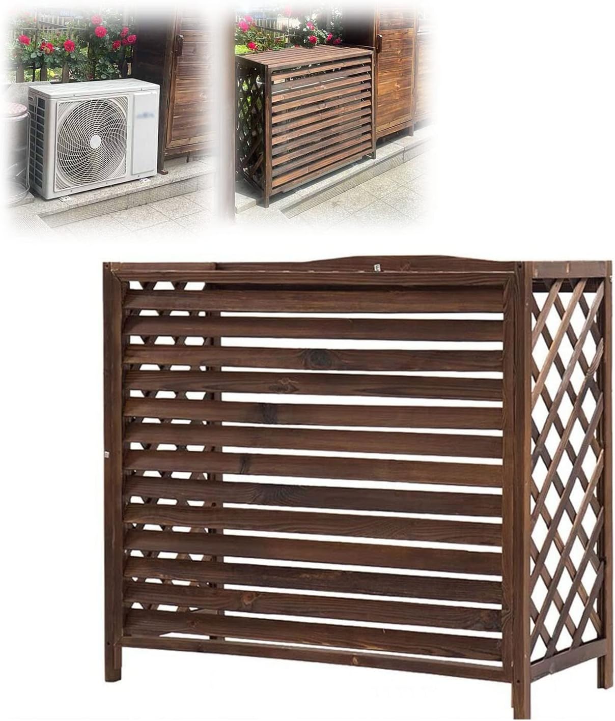 Wooden Air Conditioner Cover Plant Stand Indoor Outdoor Flower Rack for Balcony Display Anti Theft Fence Screen to Conceal Outside Unit Durable and Stylish Rack