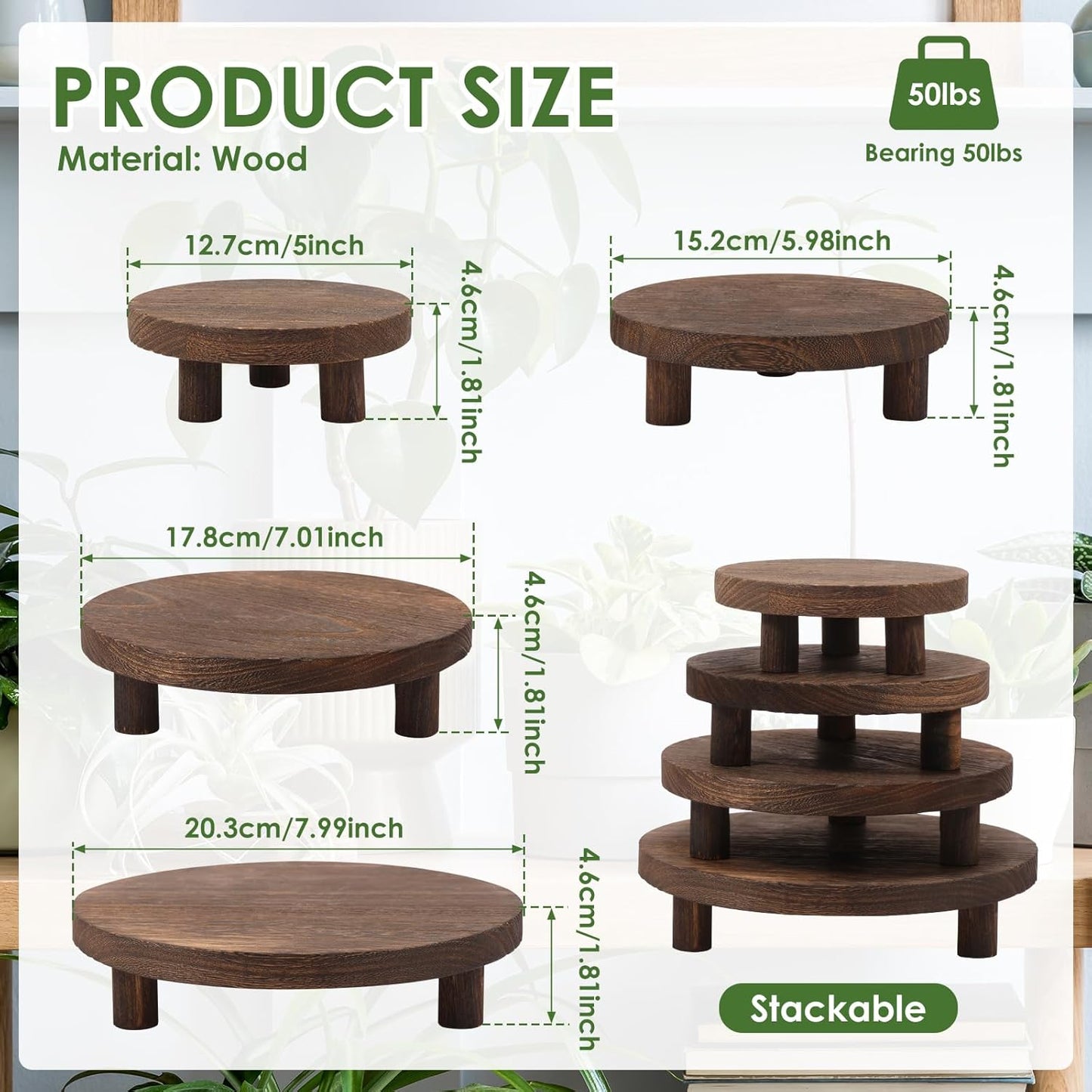 4 Pcs Wooden Risers for Decor, Mini Pedestal Plants Stool Display Stand, Tiered Tray Round Risers Decor, Flower Pot Pedestal Holder for Home Kitchen Cake Dessert Display