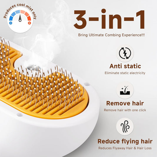 Pet Steam Brush for Dog & Cat – 3-in-1 Spray Hair Removal Comb for She