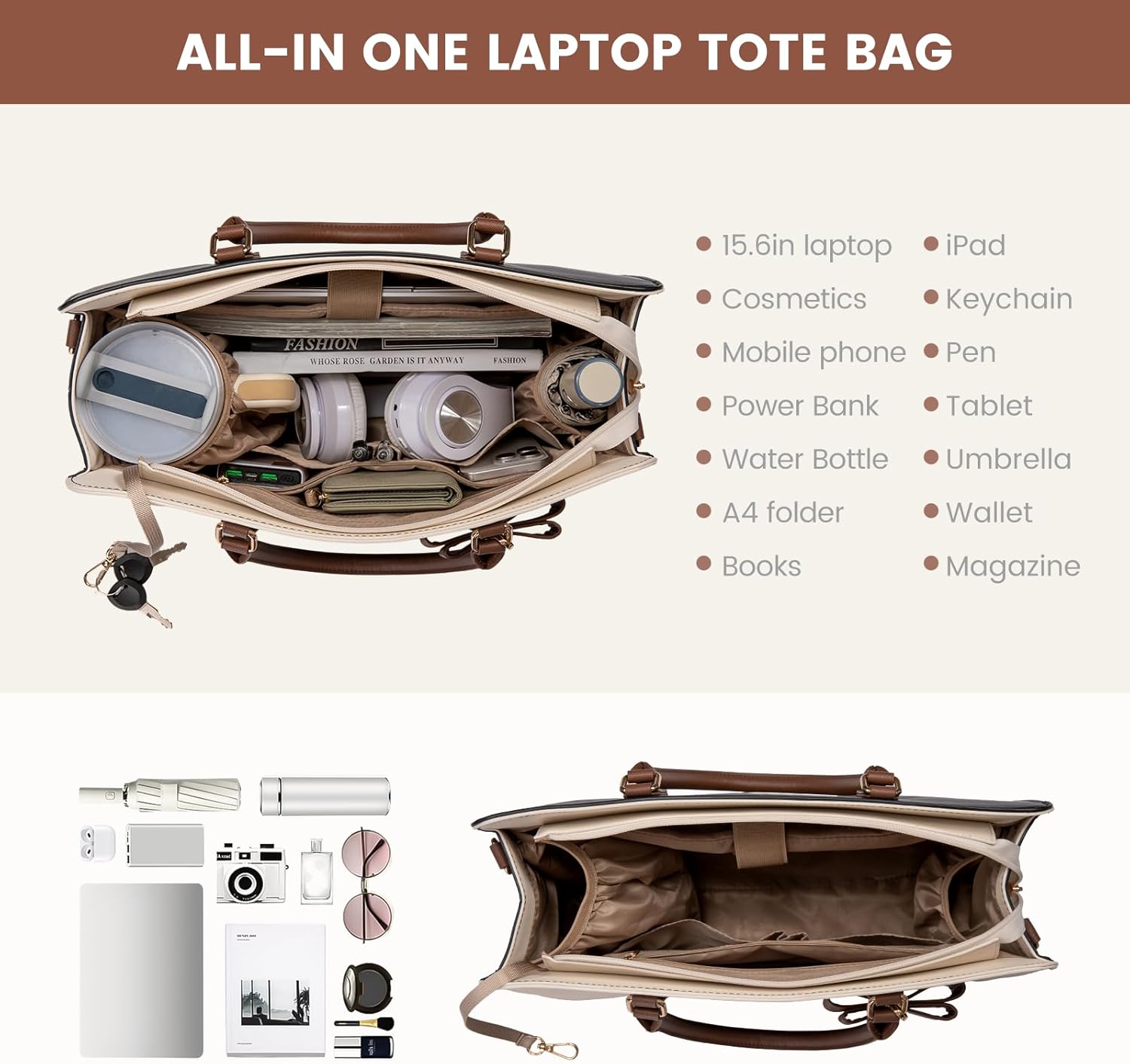 LOVEVOOK Laptop Tote Bag for Women,Leather Work Bag, Waterproof Busine