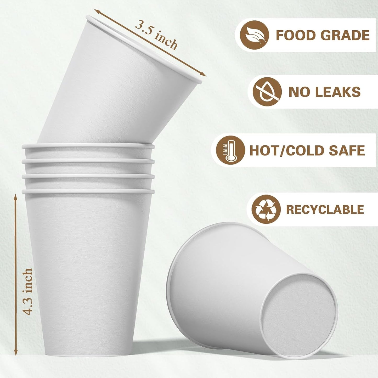 Disposable Paper Coffee Cups 12 oz 100 Count, Leak-Proof Paper Cups 12 oz, Sturdy White Coffee Cups for Cold and Hot Drinks, Party, Office, Travel and Events
