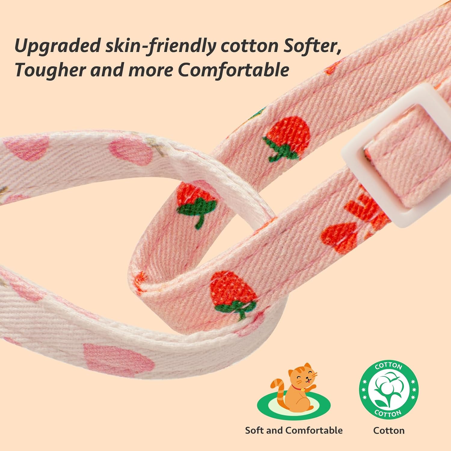 2 Pack Cotton Breakaway Cat Collar Pink Strawberries and White Heart S