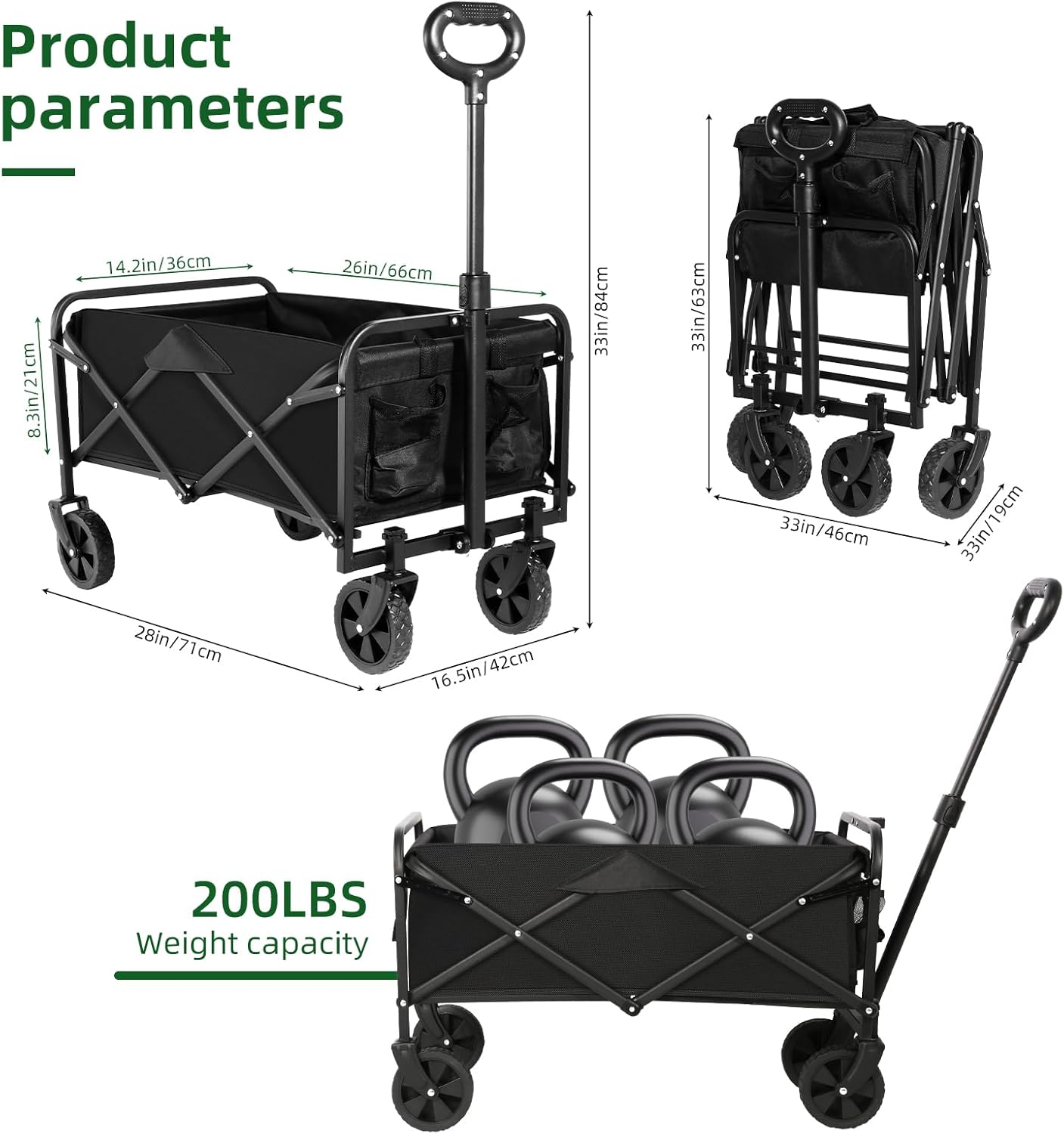 Collapsible Wagon Cart Foldable, Utility Pull Wagon, Portable Camp Garden Cart for Grocery, Camping, Shopping, Sports, Garden with Large Capacity
