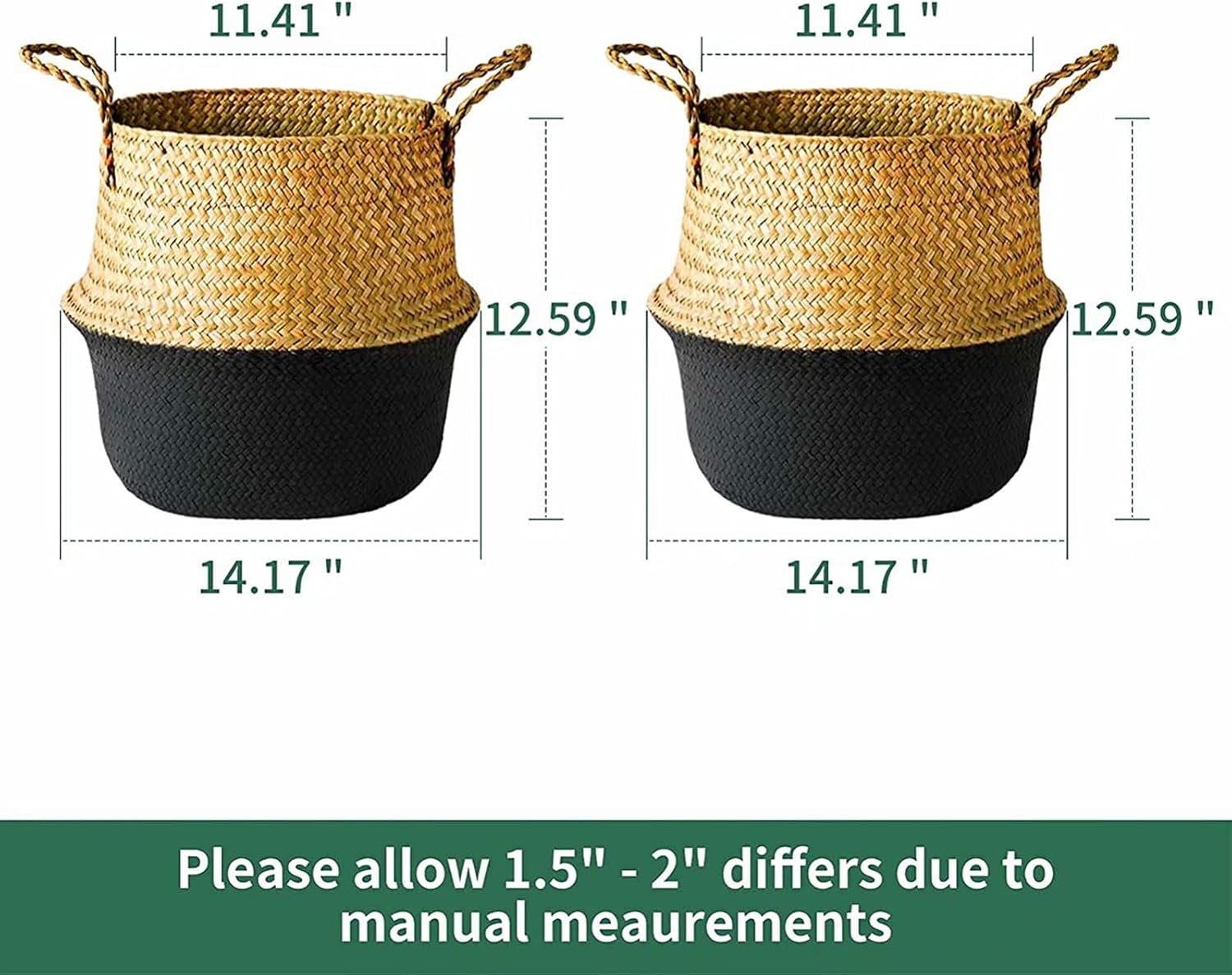 2 Pack Hand Woven Seagrass Plant Basket for Succulents,Boho Belly Plan