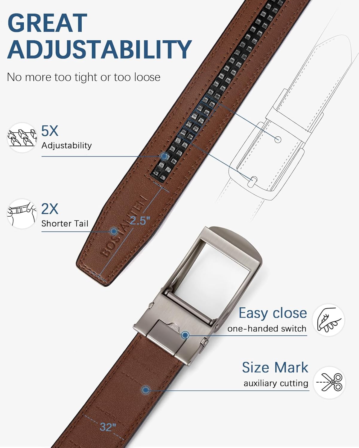 BOSTANTEN Belt Men Leather Reversible Belts for Men 1 3/8" for Casual 