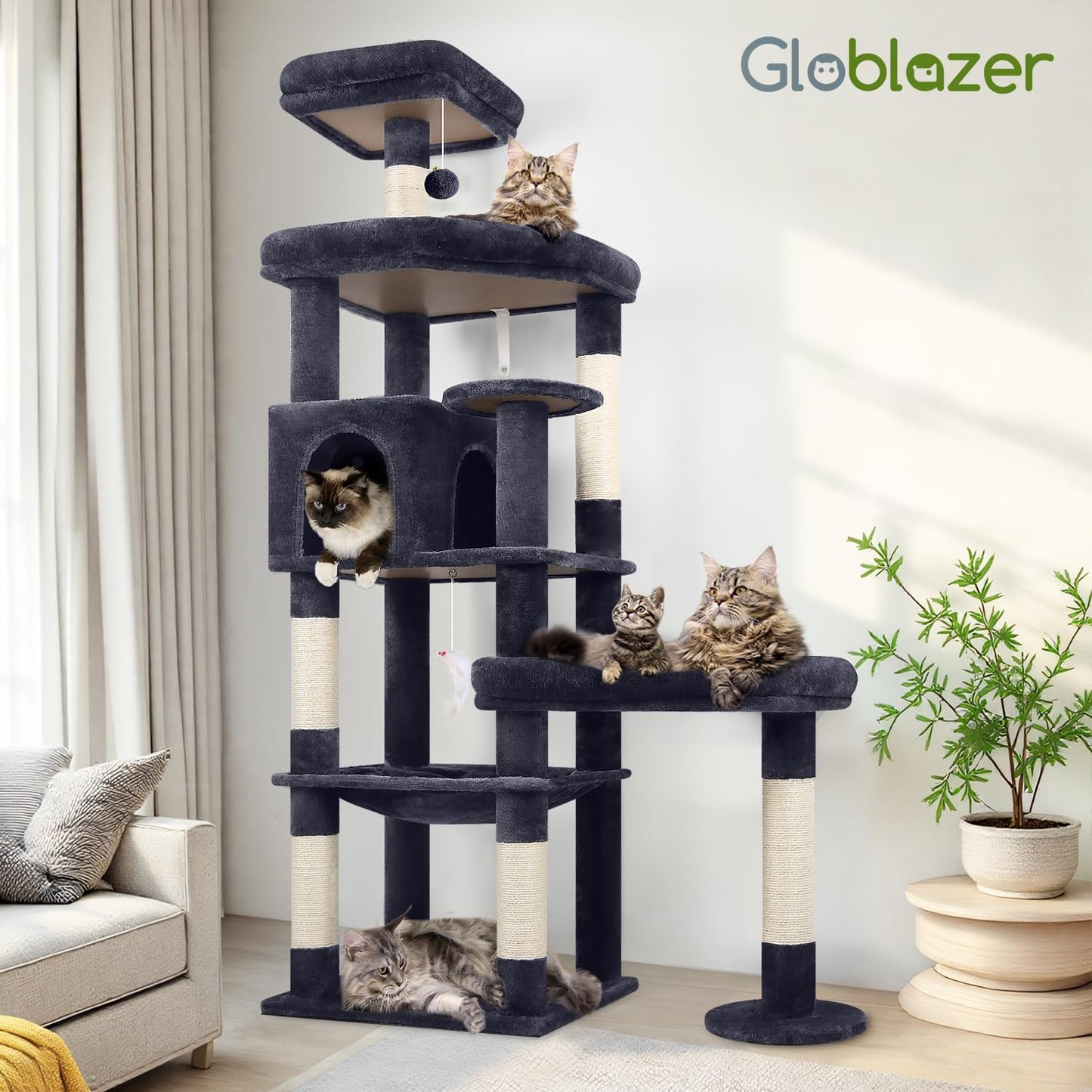 Globlazer Extra Large Platform Cat Tree, 65in Sturdy Cat Scratching Tr