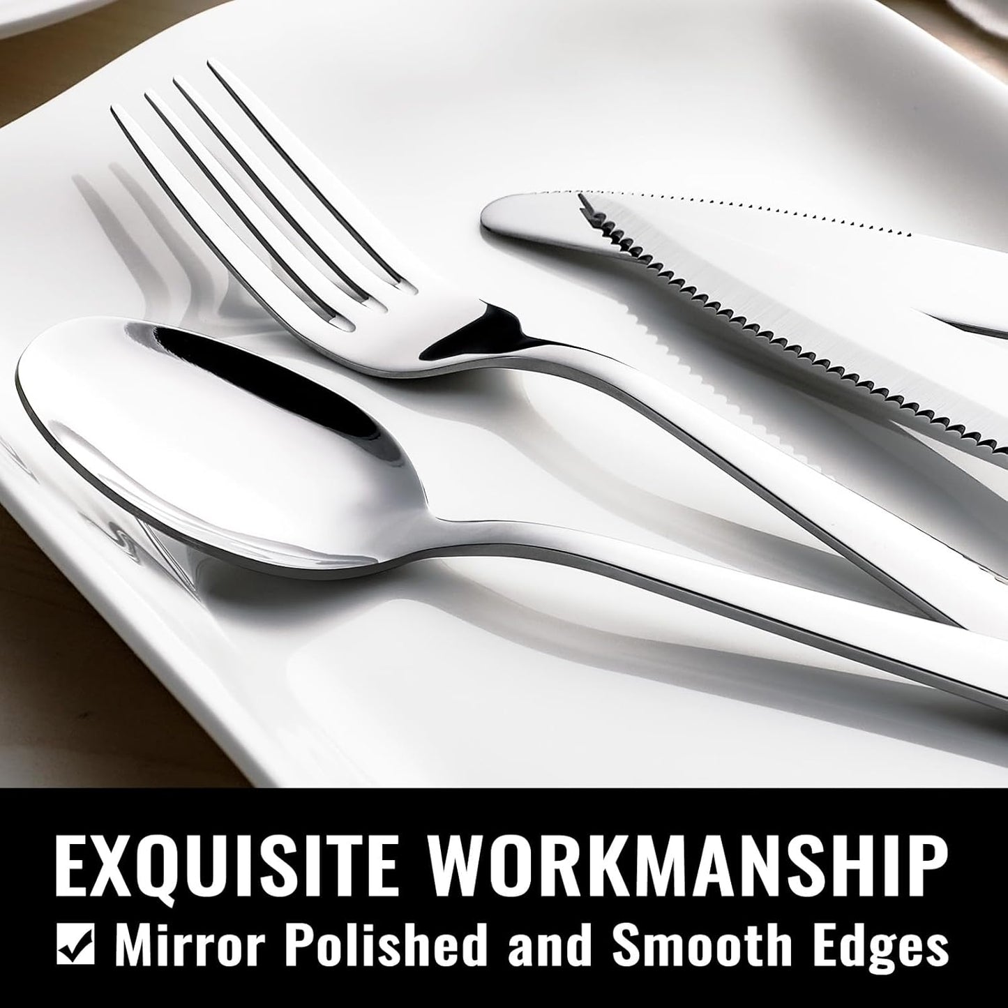 HIWARE 48-Piece Silverware Set with Steak Knives for 8, 18/8 Stainless