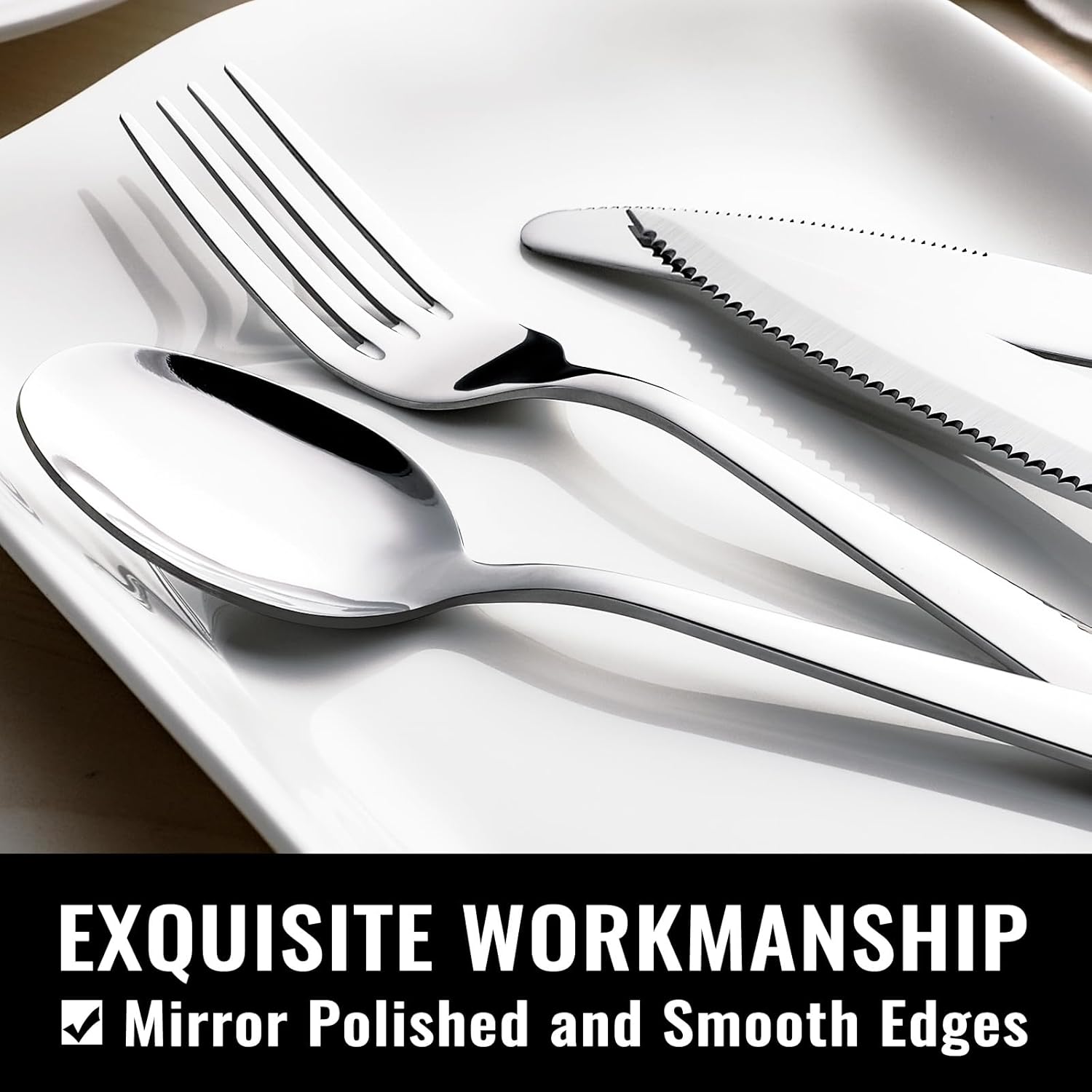 HIWARE 48-Piece Silverware Set with Steak Knives for 8, 18/8 Stainless