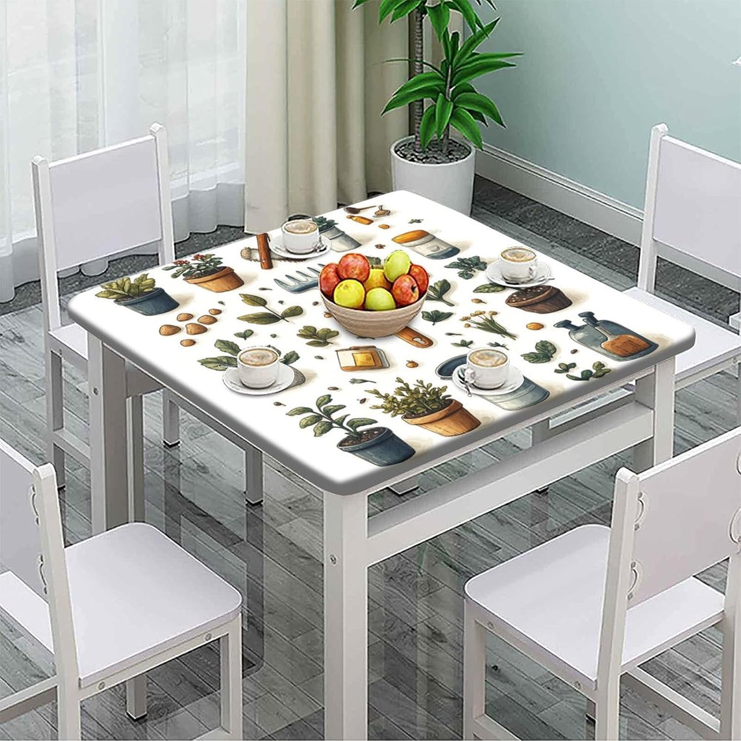 Fitted Folding Table Tablecloth, Garden Tools Pattern Printed on Stain