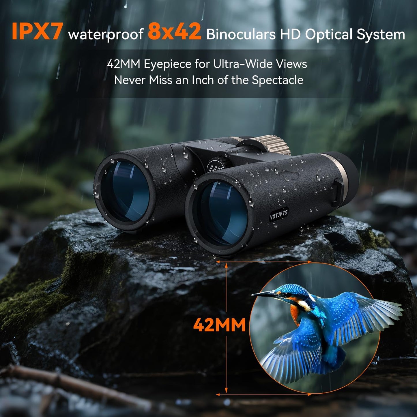 8X42 Binoculars for Adults Hunting & Bird Watching - with BAK4 Prism & FMC Lens, IPX7 - Compact for Hunting, Bird Watching, Travel, Football Games & Outdoor Travel