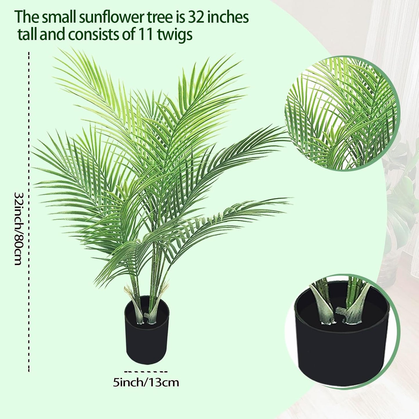 32-inch Artificial Palm Tree, Faux Little Tree with 11 Trunks and Pot for Indoor and Outdoor Modern Decor - Perfect for Home, Office, or Table (2 Pack)