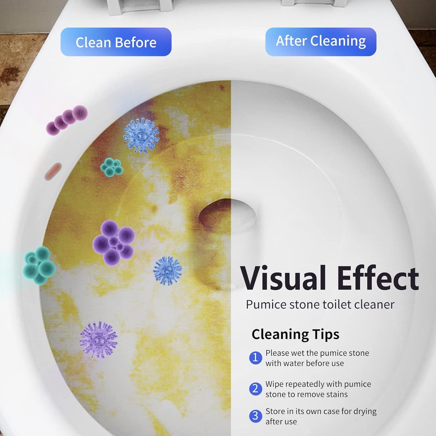 Toilet Bowl Cleaner Pumice Stone -Hard Water Stain Remover with Ergono