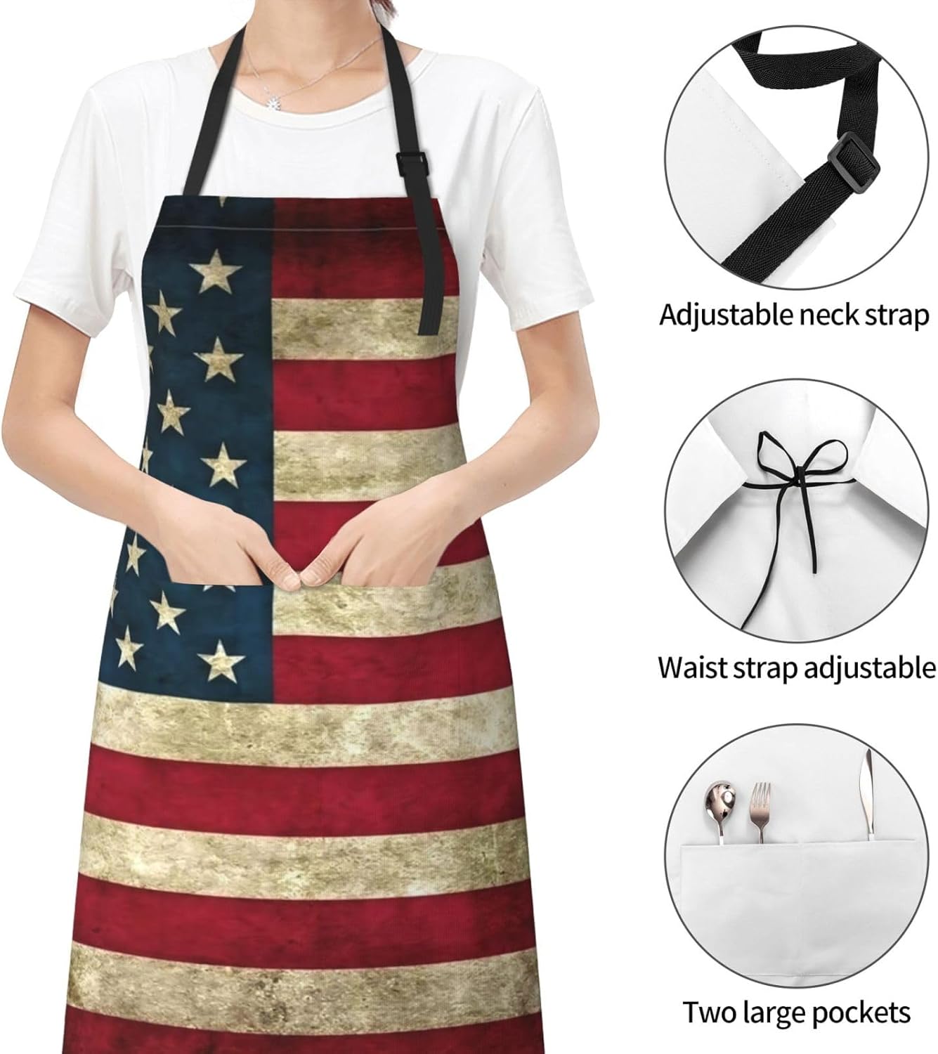 American flag print Waterproof apron with pocket adjustable cooking apron for adult kitchen bibs to bake