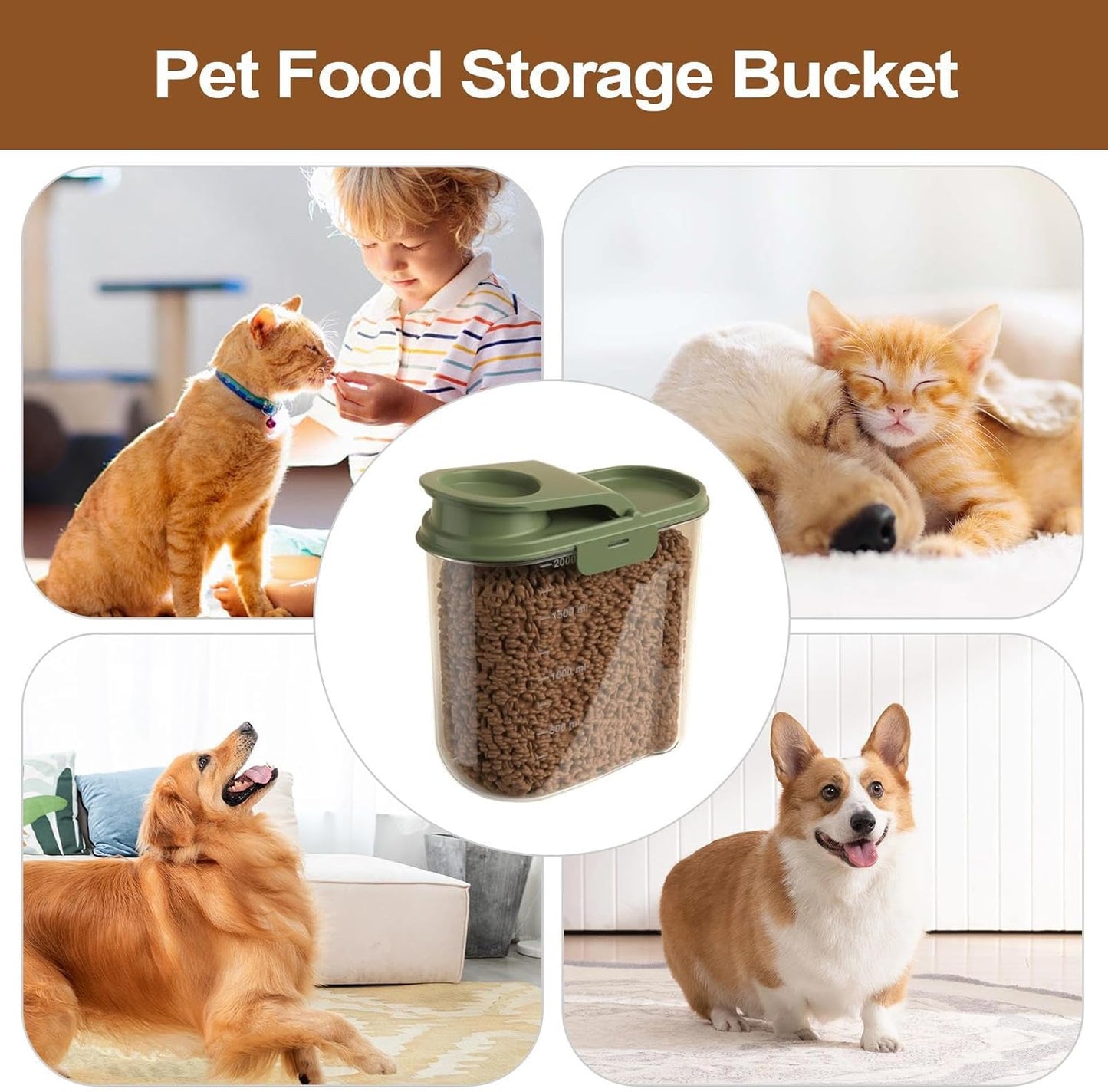 Pet Food Storage, 2L Animal Food Container, Transparent Airtight Dust-Proof Grain Dispenser for Home, Kitchen, Pantry & Garage