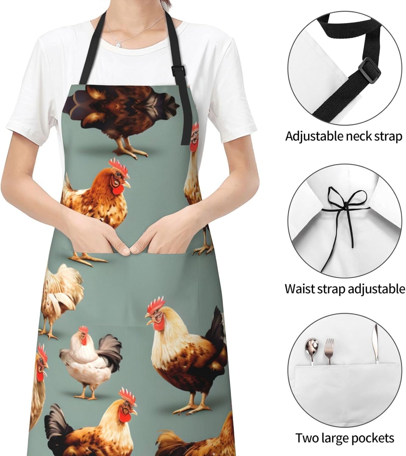 Chicken Prints Print Laundry apron 28x33 In Waterproof Kitchen Apron with Pockets for Cooking Baking