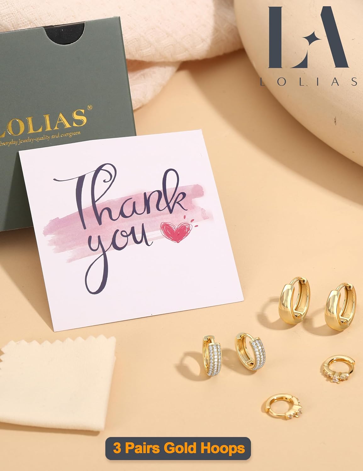 LOLIAS Small 14K Gold Plated Chunky Hoop Earrings for Women Hypoallerg