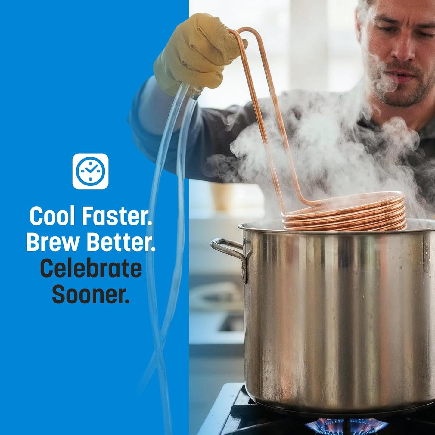 Coldbreak 12.5Ft. Wort Chiller with Copper Coil - Compact and Basic Immersion Beverage Chiller and Beer Brewing Equipment - 2pcs of 4Ft. Vinyl Tubing, Garden Hose Fitting, and Hose Clamps Included
