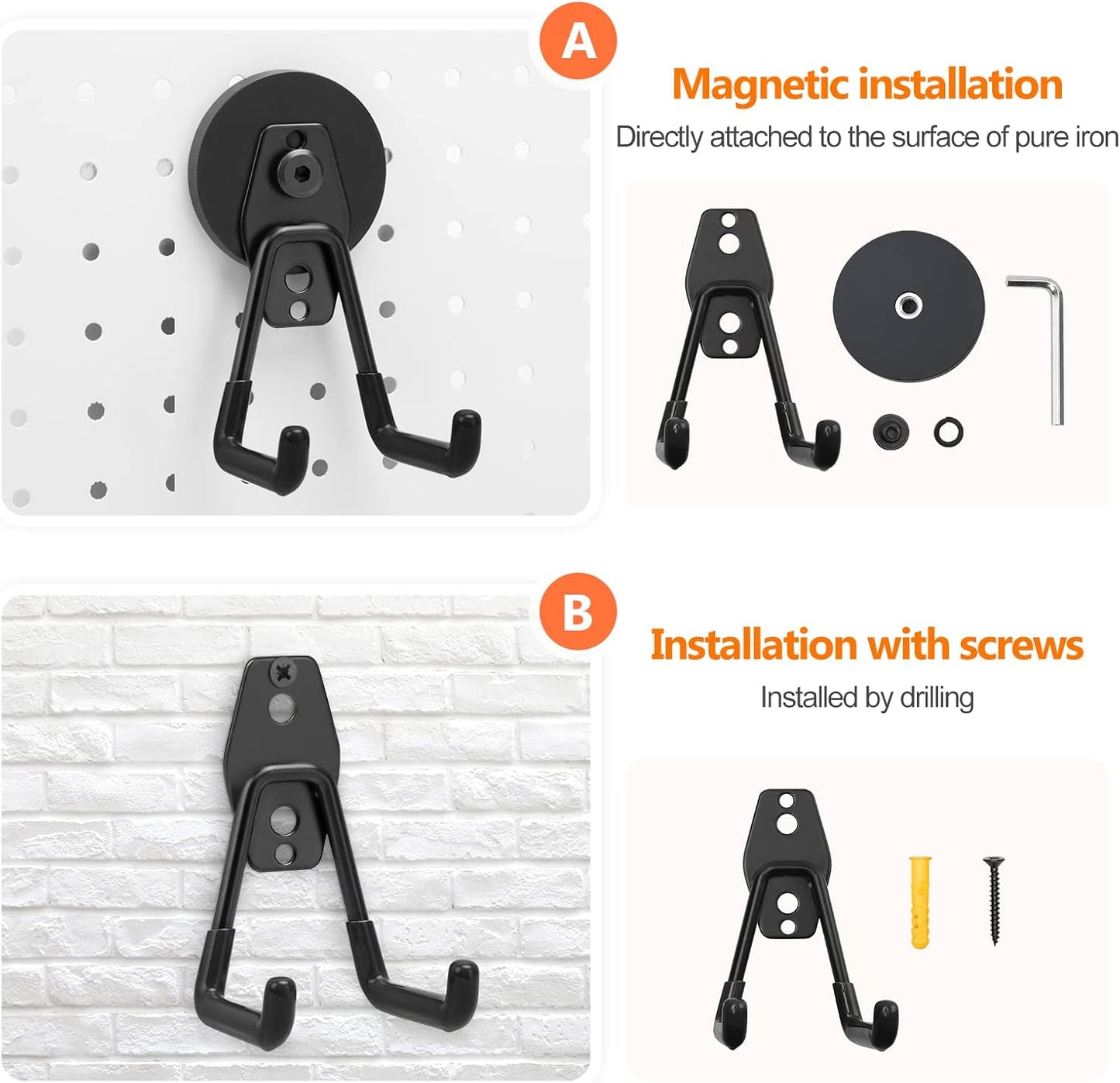 Homde Strong Magnetic Hook, 3 Pack Heavy Duty Magnet Holder Double Hanging Design, 2.6inch Industrial Utility Garage Hanger for Toolbox, Hammer, Garden Tools, Drills, Hose