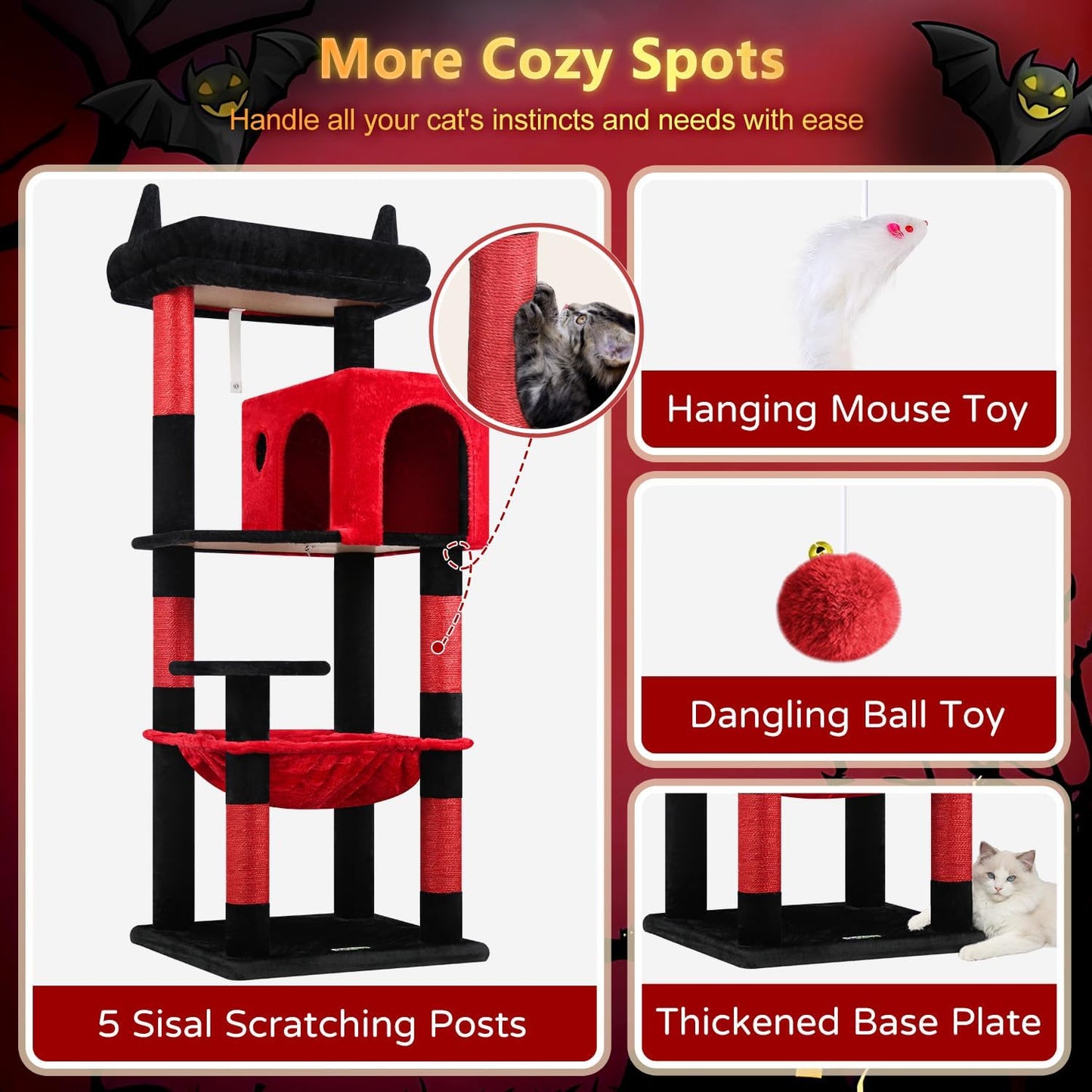 Globlazer Gothic Cat Tree Tower with Scratching Post for Indoor Cats, 