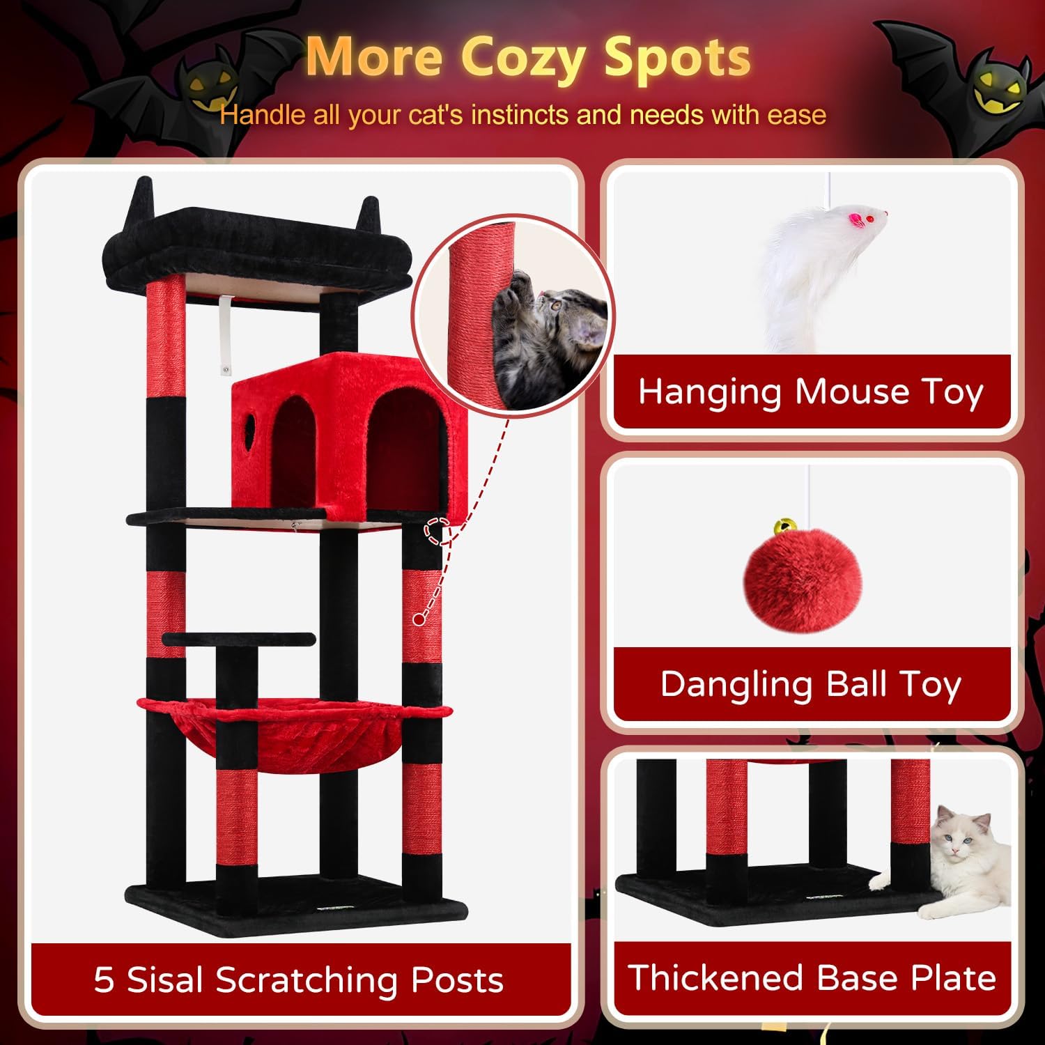 Globlazer Gothic Cat Tree Tower with Scratching Post for Indoor Cats, 