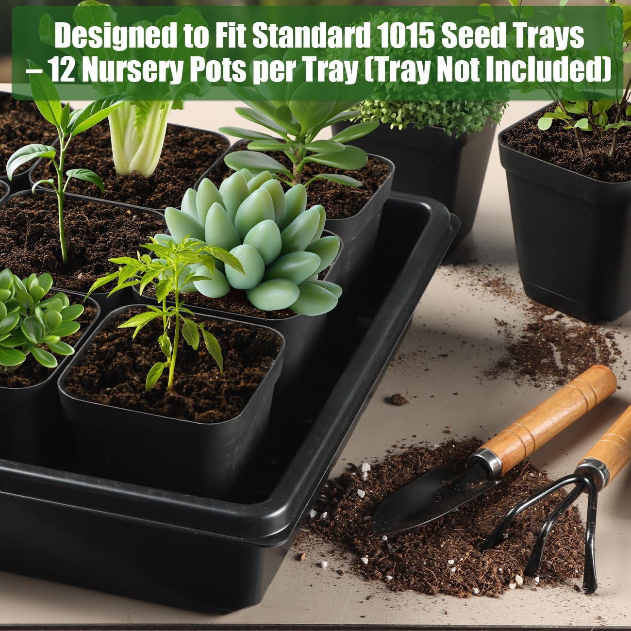 100 Pack Plant Nursery Pots 3.15 Inch, Durable Square Seedling Pots wi